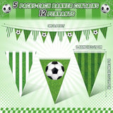 5 Pack Green Soccer Banners Soccer Party Decorations Sports Champion Paper Pennants Green Hanging Triangle Flags Garland Bunting For Sports Game Fans Outdoor Indoor Birthday Party Supplies