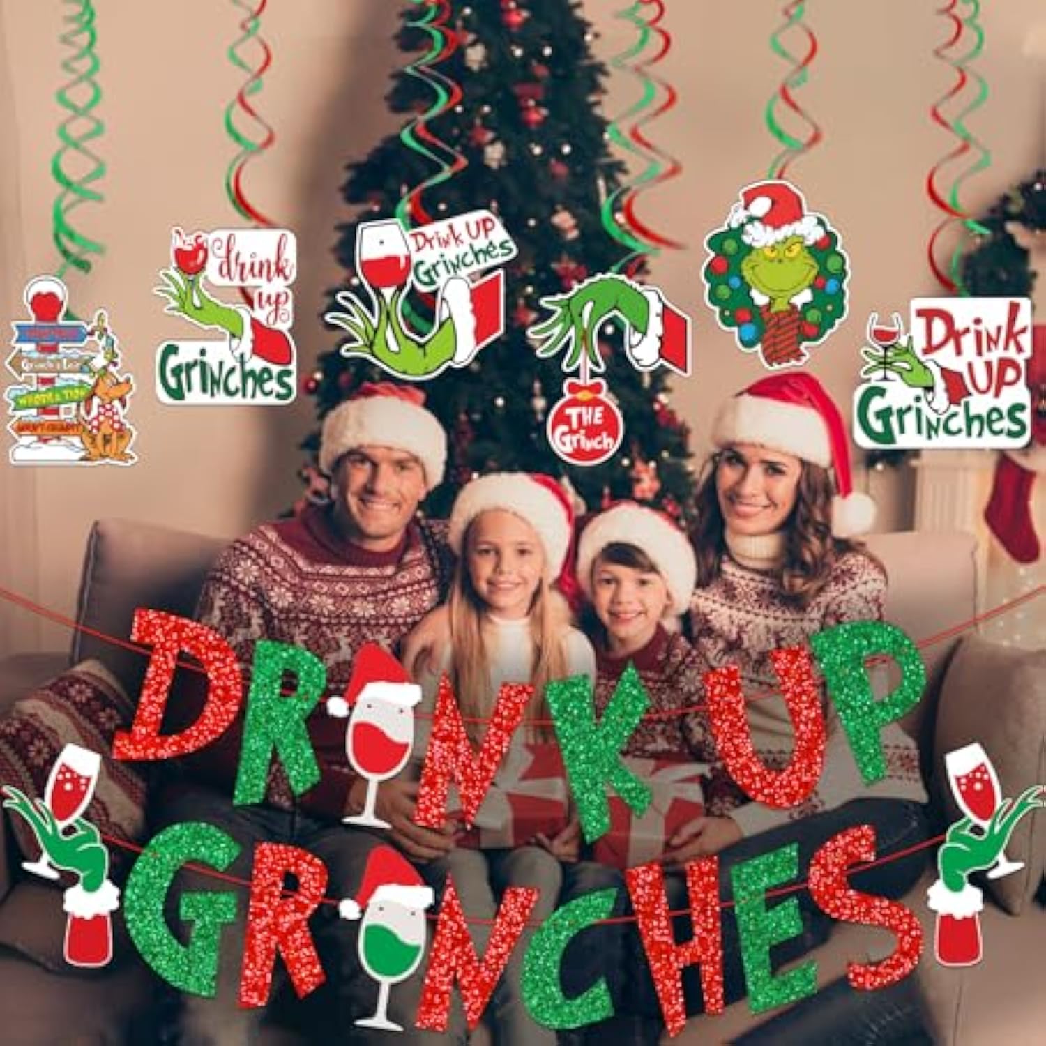 Drink Up Banner Red Green Glitter Christmas Banner Green Monster Party Decorations Christmas Party Supplies The Whollive Christmas Decor