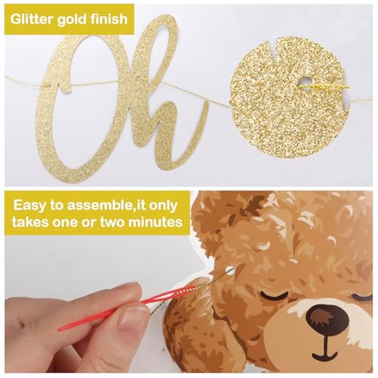 Oh Baby Banner Bear Baby Shower Neutral We Can Bearly Wait Gold Sign