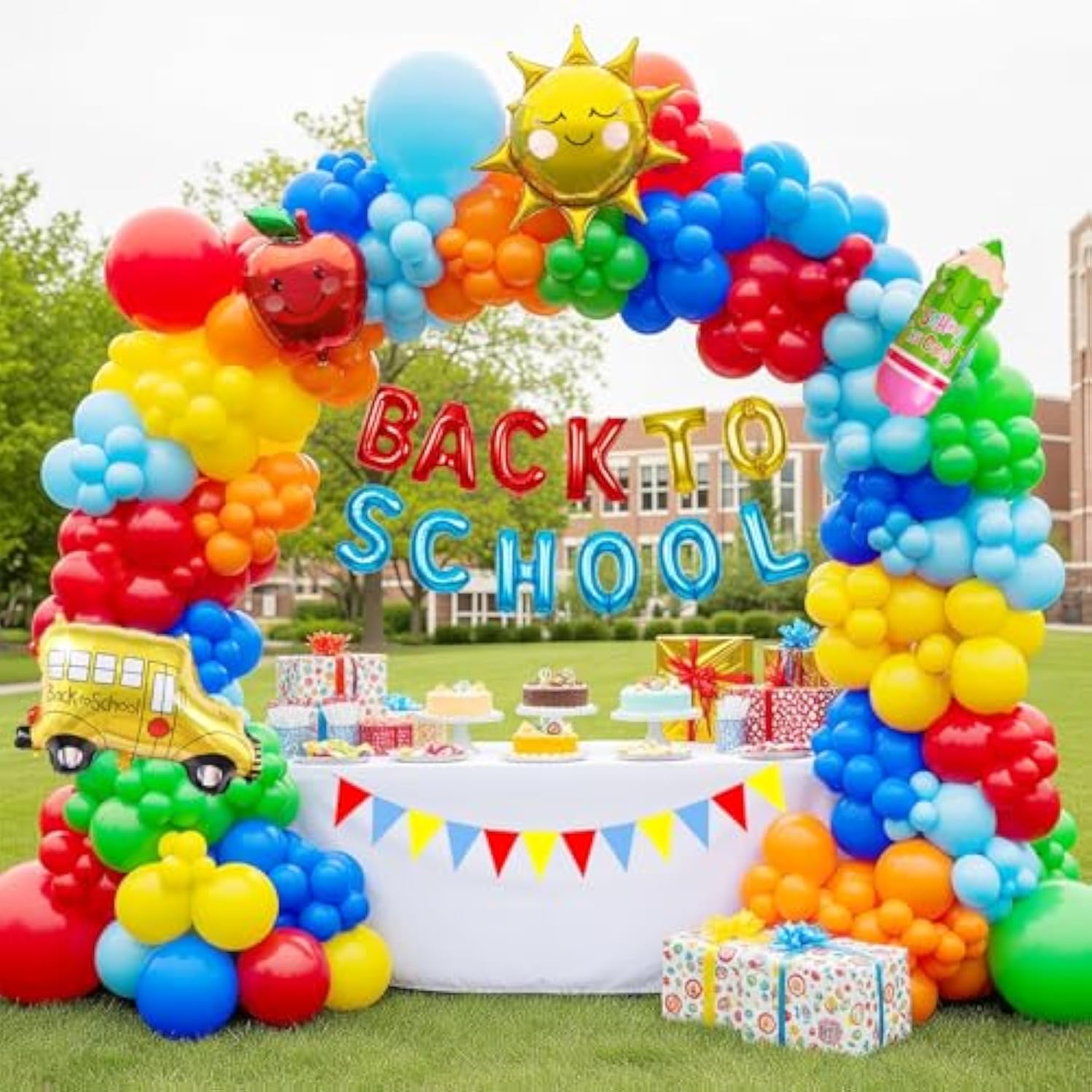 Back To School Balloon Garland Arch Kit Rainbow Balloons With School Theme Mylar Foil Balloons For Back To School Decoration First Day Of School Party Supplies Classroom Decoration