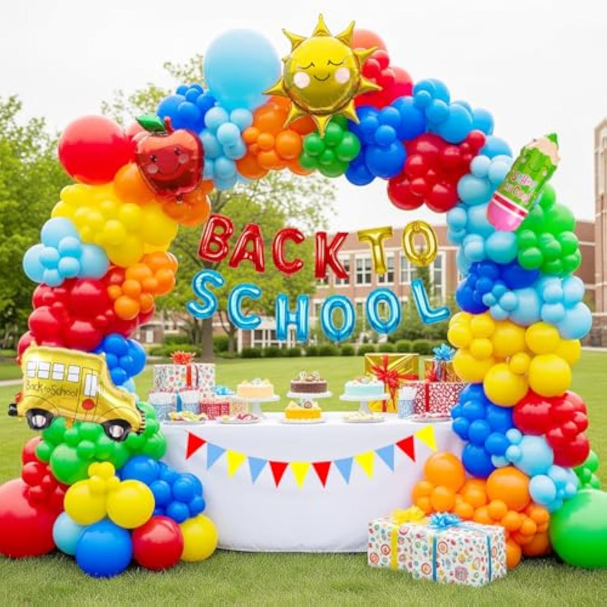Back To School Balloon Garland Arch Kit Rainbow Balloons With School Theme Mylar Foil Balloons For Back To School Decoration First Day Of School Party Supplies Classroom Decoration