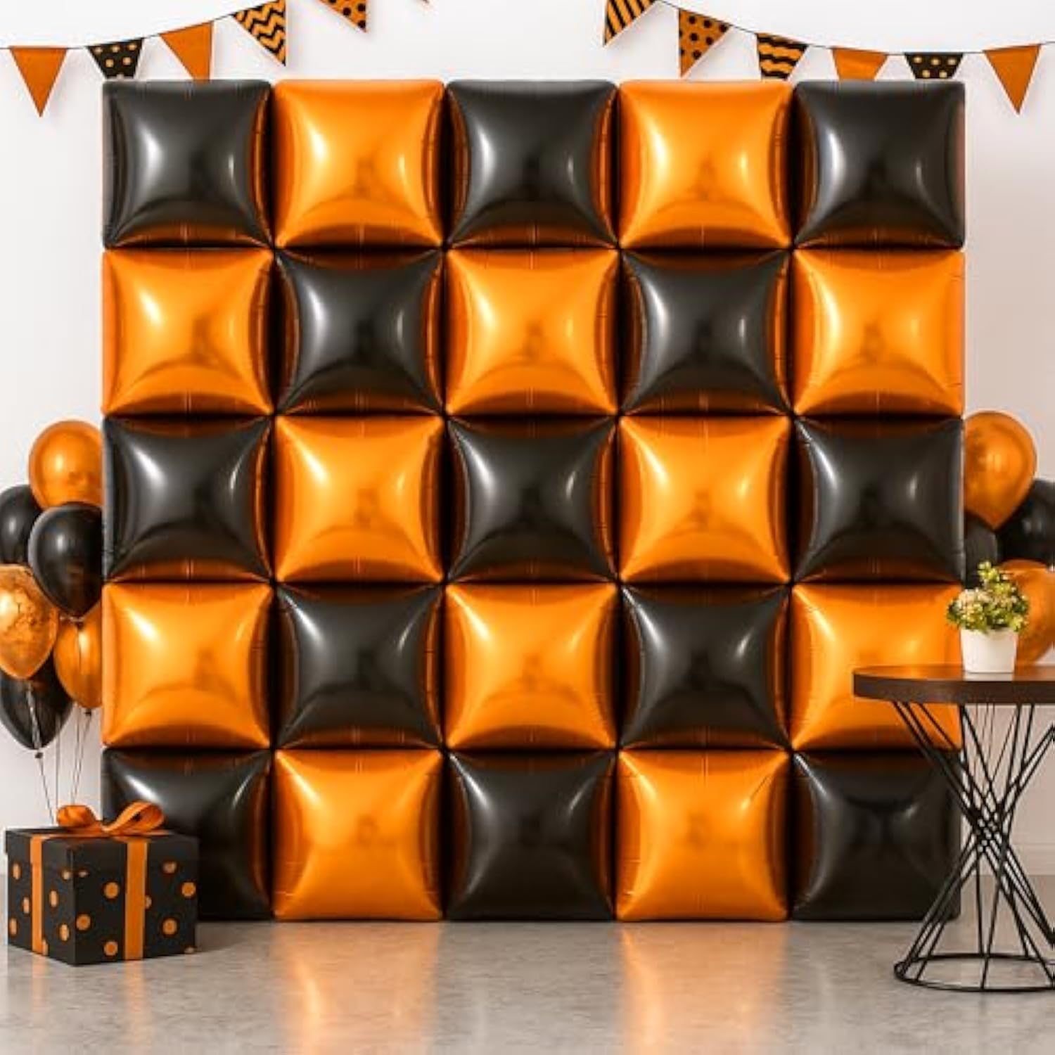 Halloween Party Balloons: Black & Orange Square Foil Decorations (25PCS)