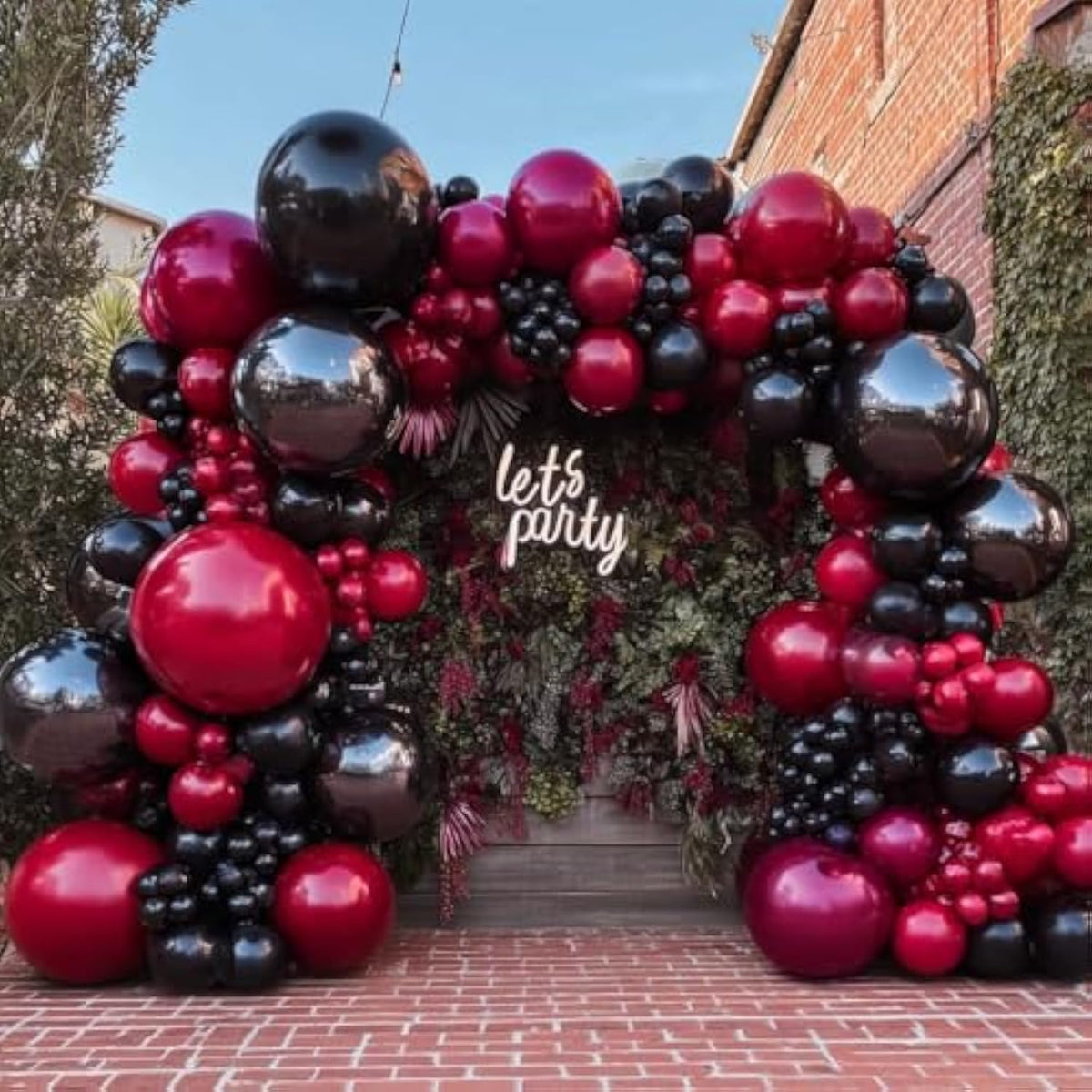 Black & Burgundy Double-Stuffed Balloon Garland Kit for Gothic, Halloween and Vampire Parties