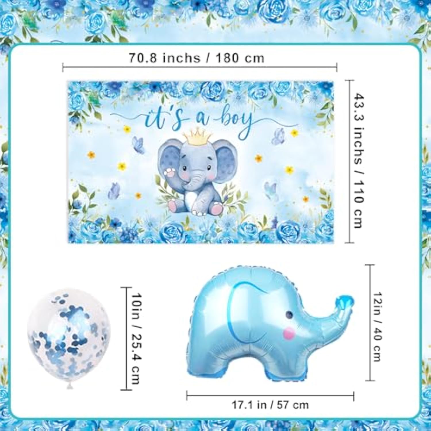 Elephant Baby Shower Decorations Banner, It'S A Boy Backdrop, Foil & Latex Balloons, Mommy To Be Sash, Cake & Cupcake Toppers, Honeycomb Centerpieces, Hanging Swirls For Boy Baby Shower Decorations