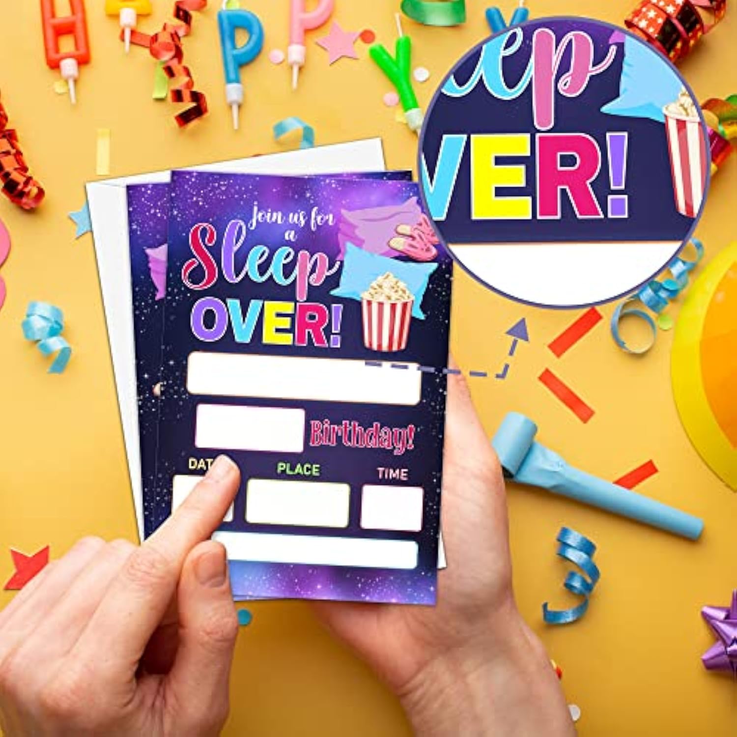 Sleepover Birthday Party Invitation, Galaxy Slumber Fill-In Invites For Friends, 20 Invitations With Envelopes(4" X 6")?Party Favors Decorations And Supplies-21