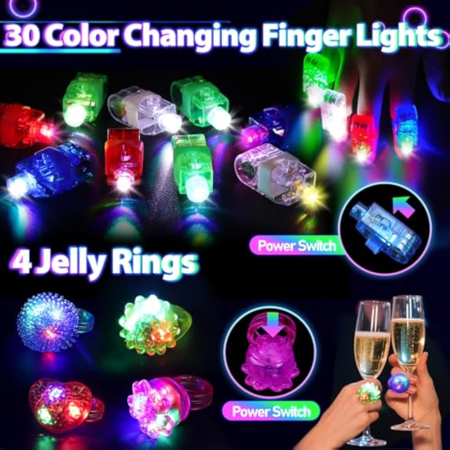 130Pcs Glow In The Dark Party Supplies For Kids Adults, Light Up Party Favors With Led Glasses, Headbands, Finger Lights, Glow Sticks, Temporary Tattoos, Neon Face Body Paint For Halloween, Birthdays