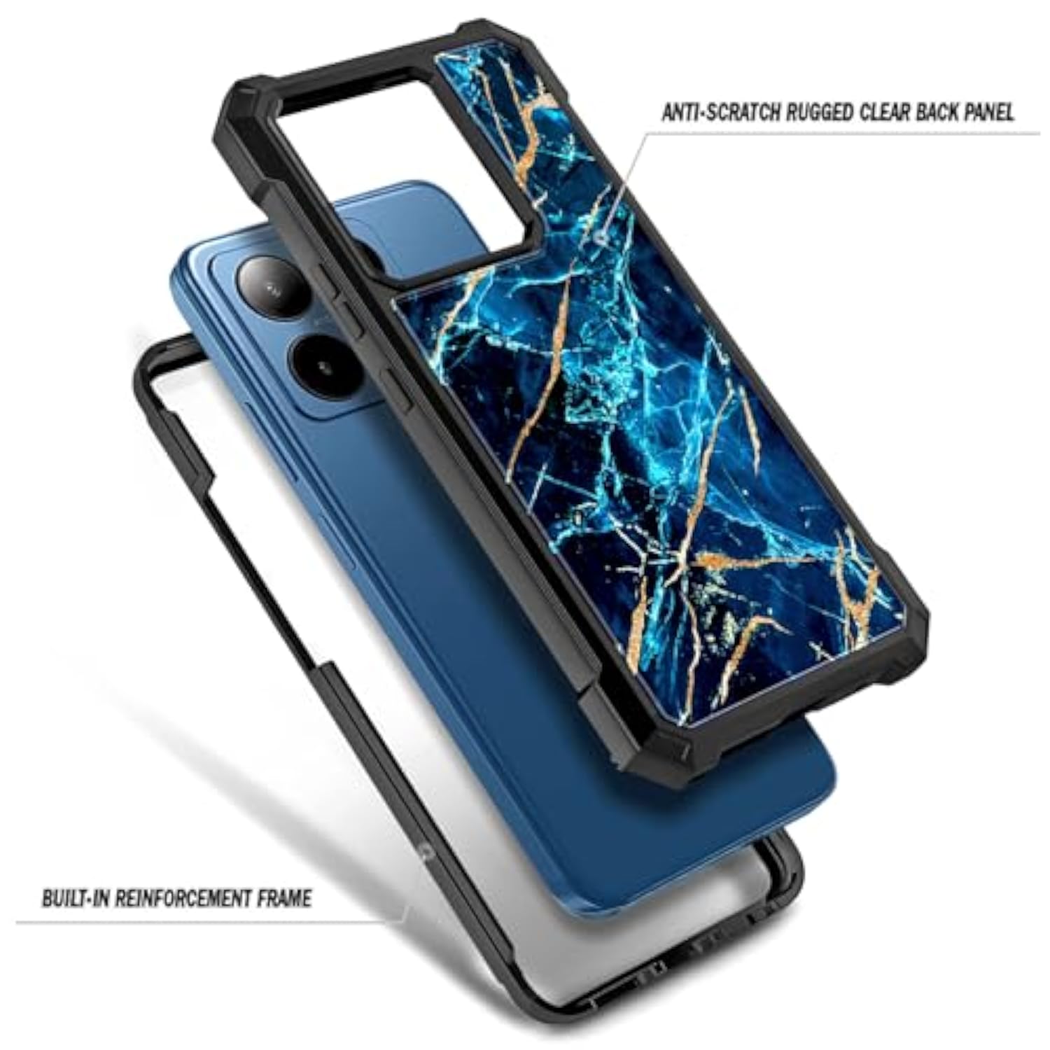 Boost Summit 5G Case with Tempered Glass Full-Body Shockproof Marble Sapphire