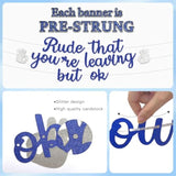 Pre-Strung Rude That You'Re Leaving But Ok Glitter Banner, Blue Silver Going Away Party We Will Miss You Decorations, Great For Goodbye Farewell Job Change Party