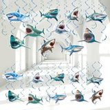 60Pcs Shark Birthday Hanging Swirls Blue Ocean Under the Sea Decorations