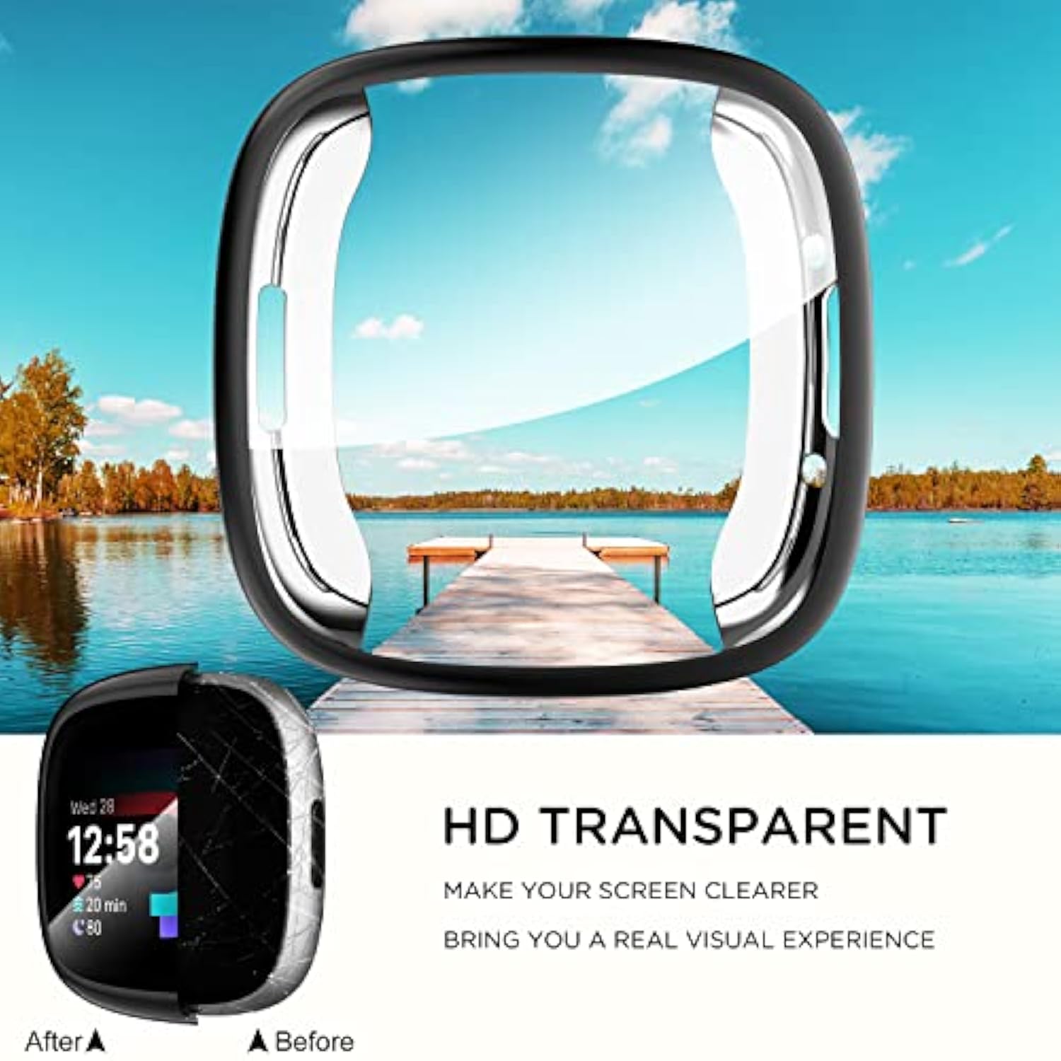 [4Pack] For Fitbit Sense 2 /Versa 4 Screen Protector Case, Full Around Electroplate Soft Tpu Bumper Around Protective Case Cover For Fitbit Sense 2/Versa 4 Smartwatch(Black+Black+Black+Black)