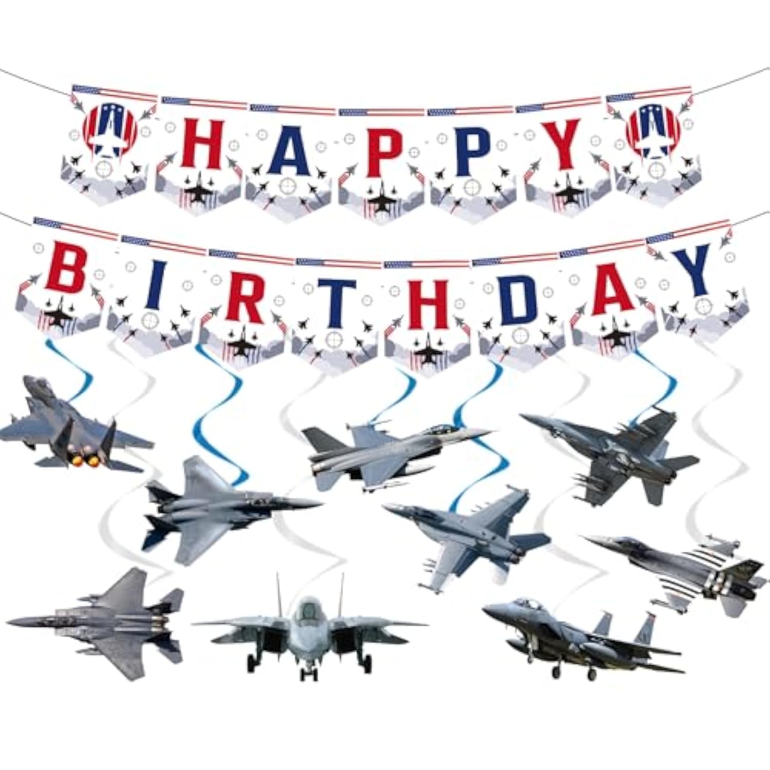 Airplane Birthday Party Decorations - 11Pcs Fighter Jet Banners Bday Decoration Top Gu Hanging Swirls Decor For Aircraft Airplane Party Supplies