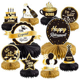 Gold & Black Retirement Party Table Decorations, 10 PCS Retirement Honeycomb Table Decorations for Farewell Party Supplies, Retirement Decorations for Men Boss Coworker