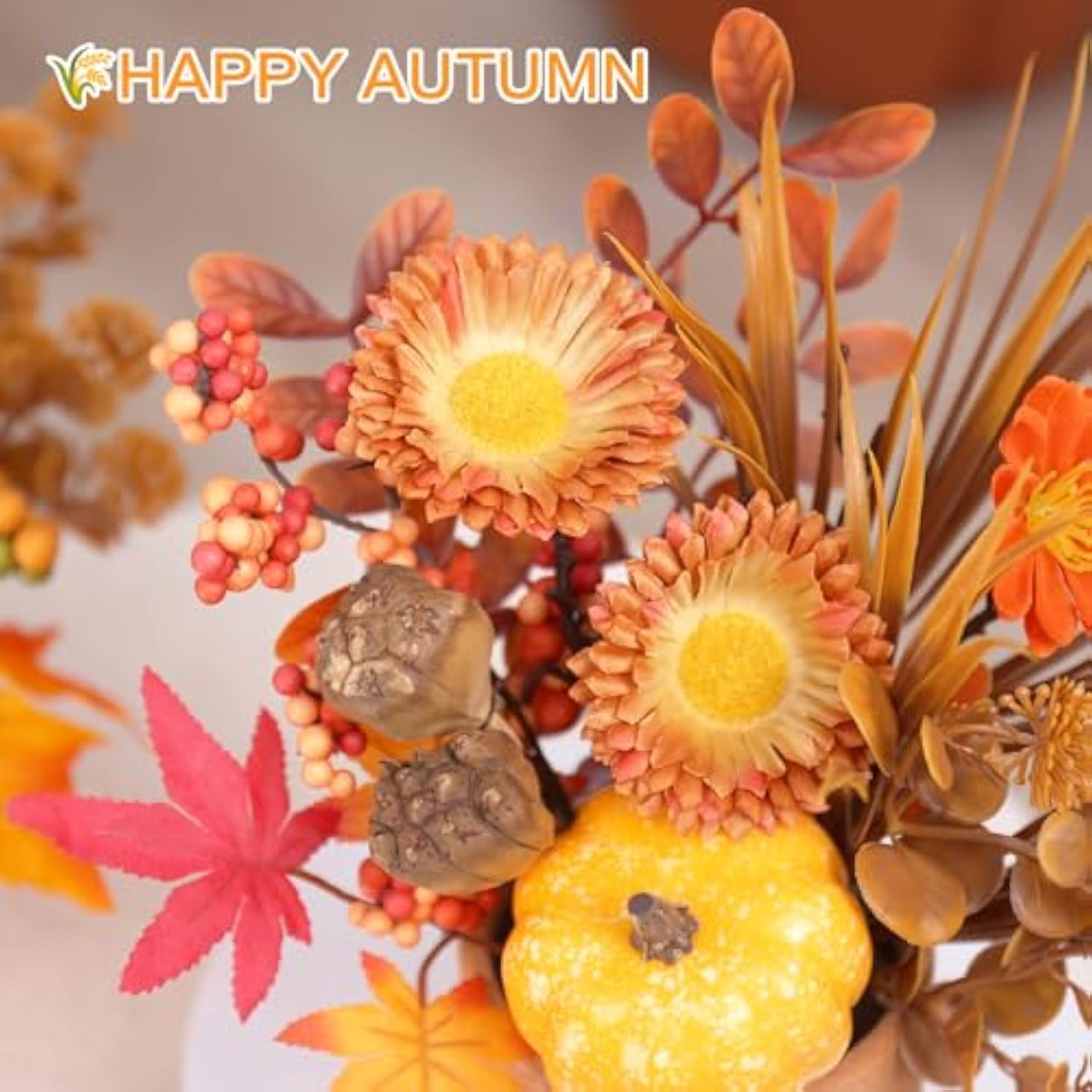 2Pcs Fall Decor, Artificial Maple Leaves Pumpkin Berry Table Decorations, For Home Autumn Harvest Halloween Thanksgiving Holiday Party Table Centerpieces Fireplace Decor.