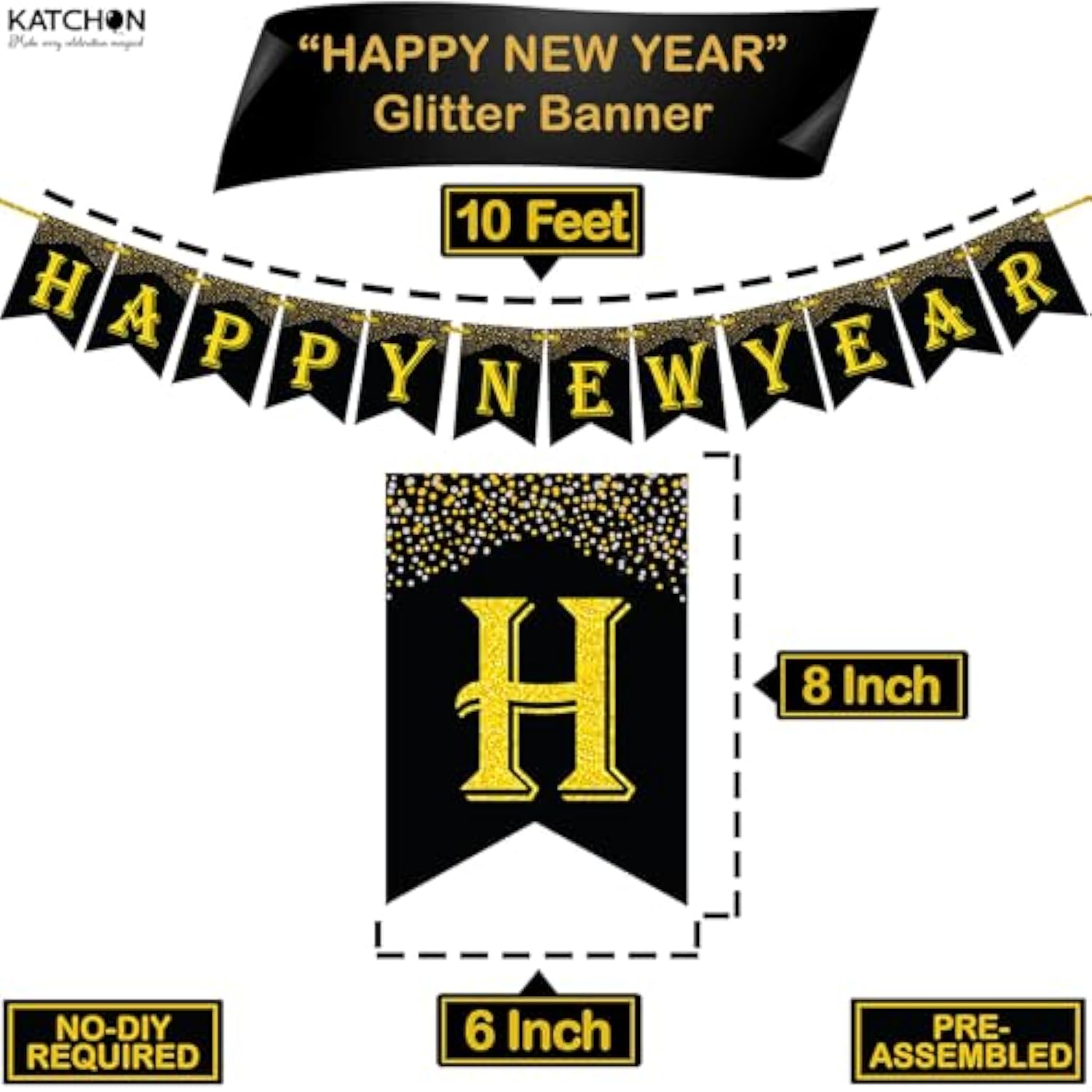 5 Pcs 2026 New Year Banner & Gold Balloons 10ft Party Set