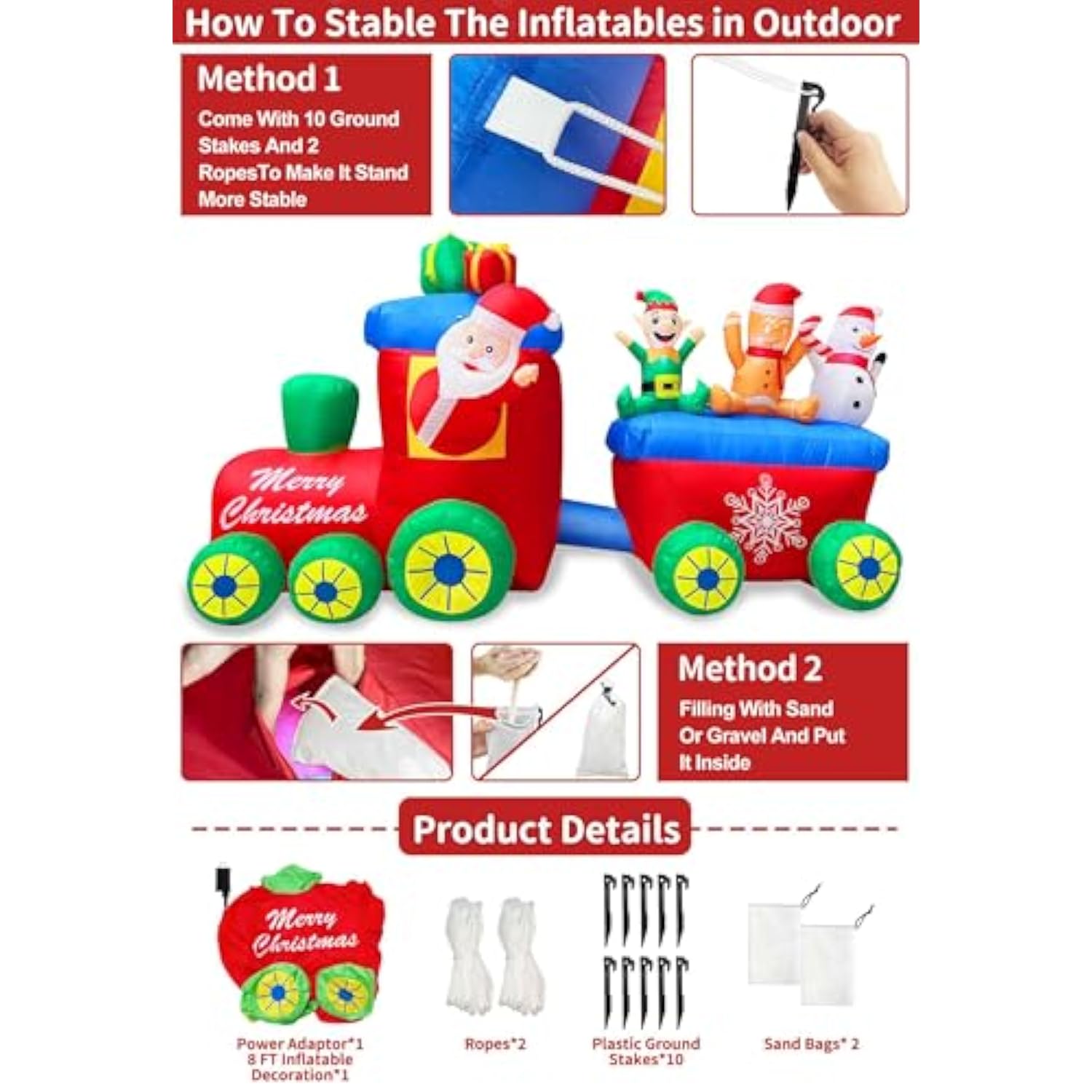 8 Ft Long 4.5 Ft Tall Christmas Train Inflatable Outdoor Yard Decoration, Blow Up Santa Claus Driving Train With Snowman