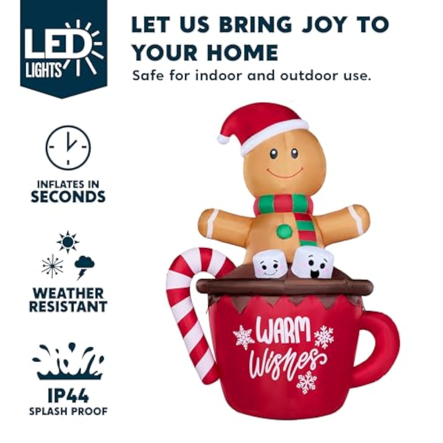 6 Ft Christmas Inflatable Outdoor Decorations, Inflatable Gingerbread Man In Hot Cocoa Mug With Leds, Cute Christmas Blo