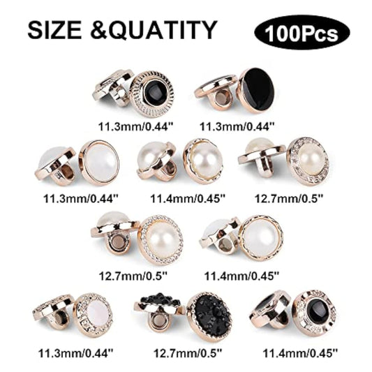 100Pcs Round Assorted Pearl Buttons, Resin White Pearl Button, Vintage