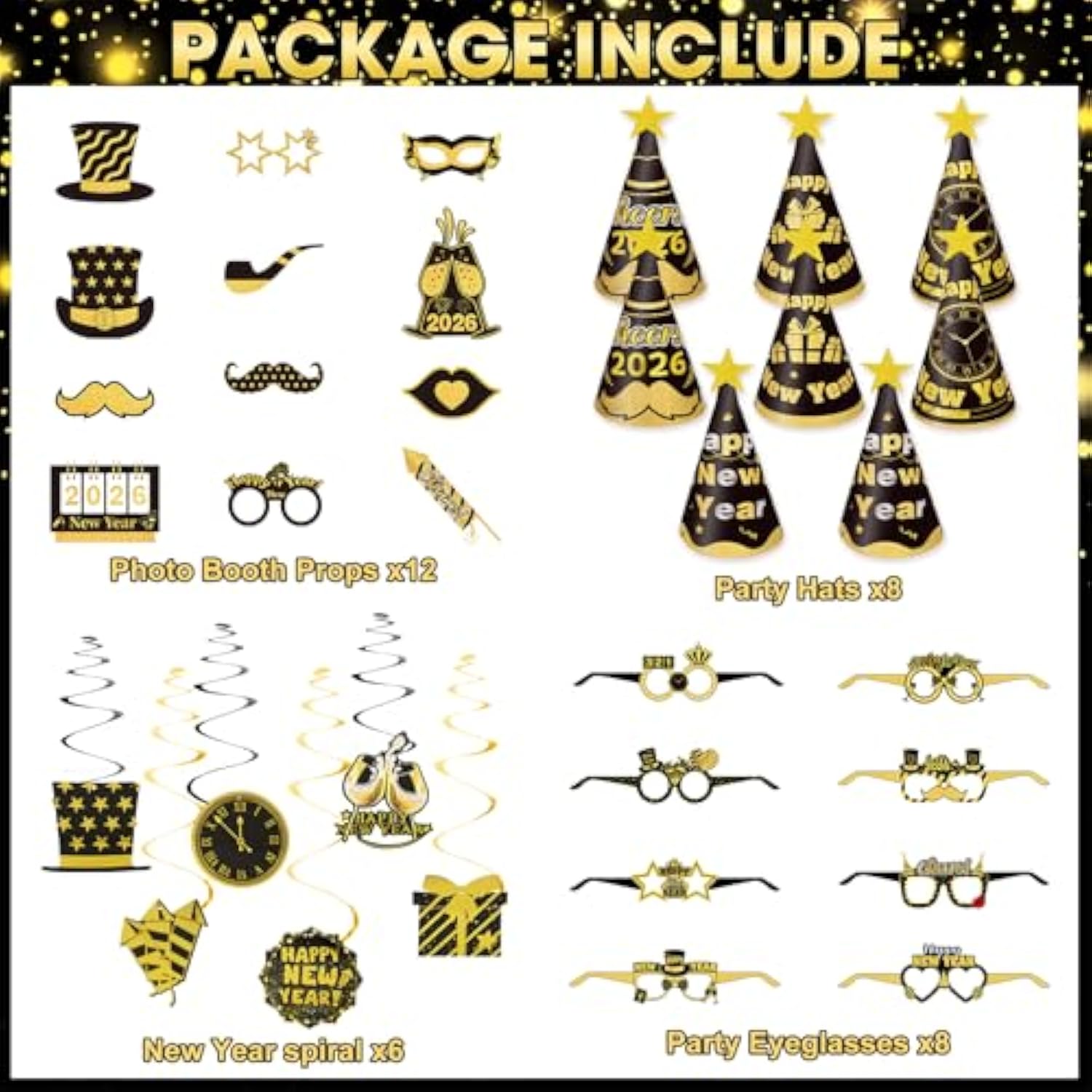 2026 New Year Party Supplies Banner Hats Glasses Balloons Photo Props