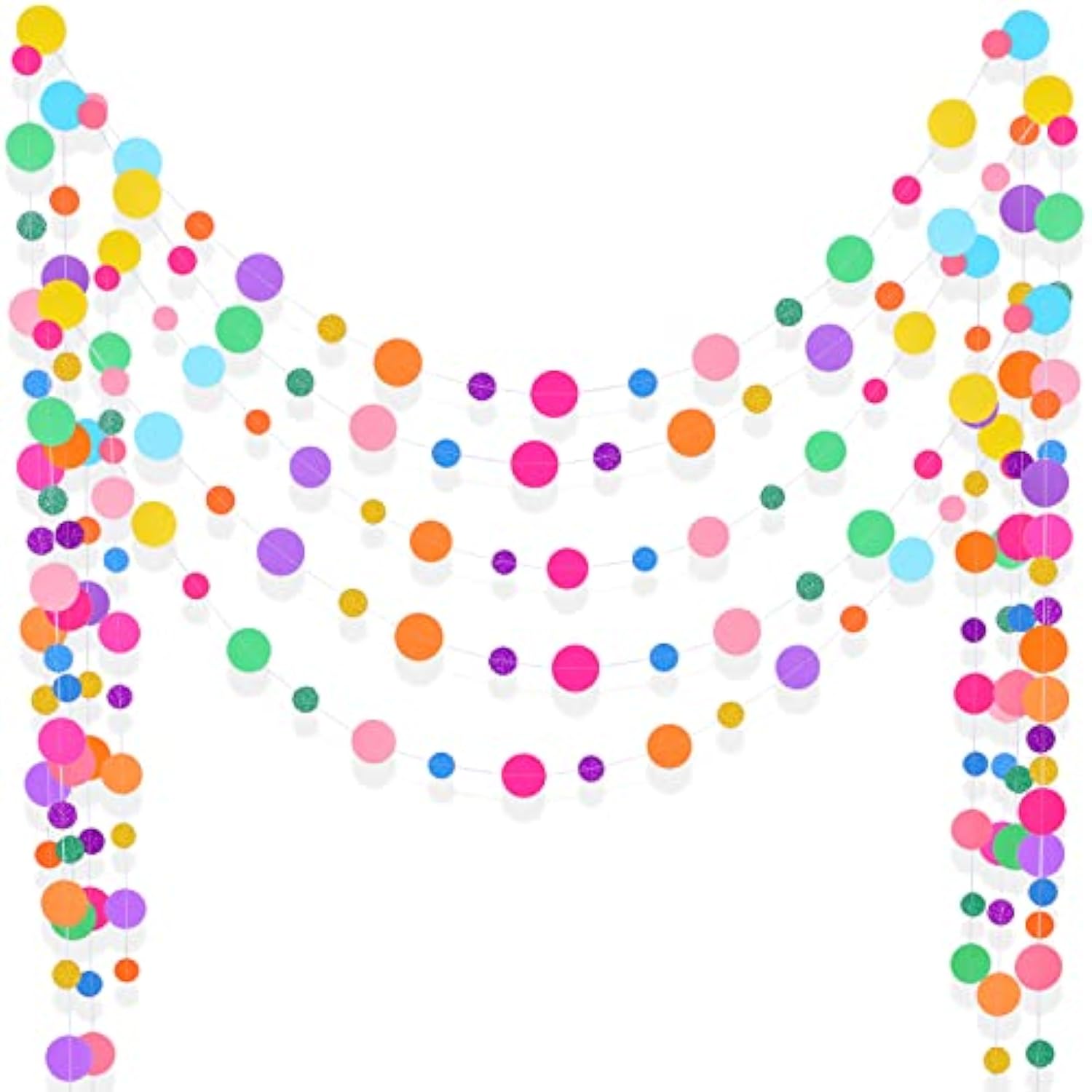 5pcs Rainbow Dots Paper Garland – Colorful Confetti Streamers for Parties