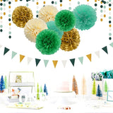 Sage-Green Beige-Gold Baby Bridal-Shower Decorations - 30Pcs Rustic Wedding Tissue Pom Poms,Tassel Garland Banner,Birthday Gender Reveal Bachelorette Engagement Party Decor Bunting