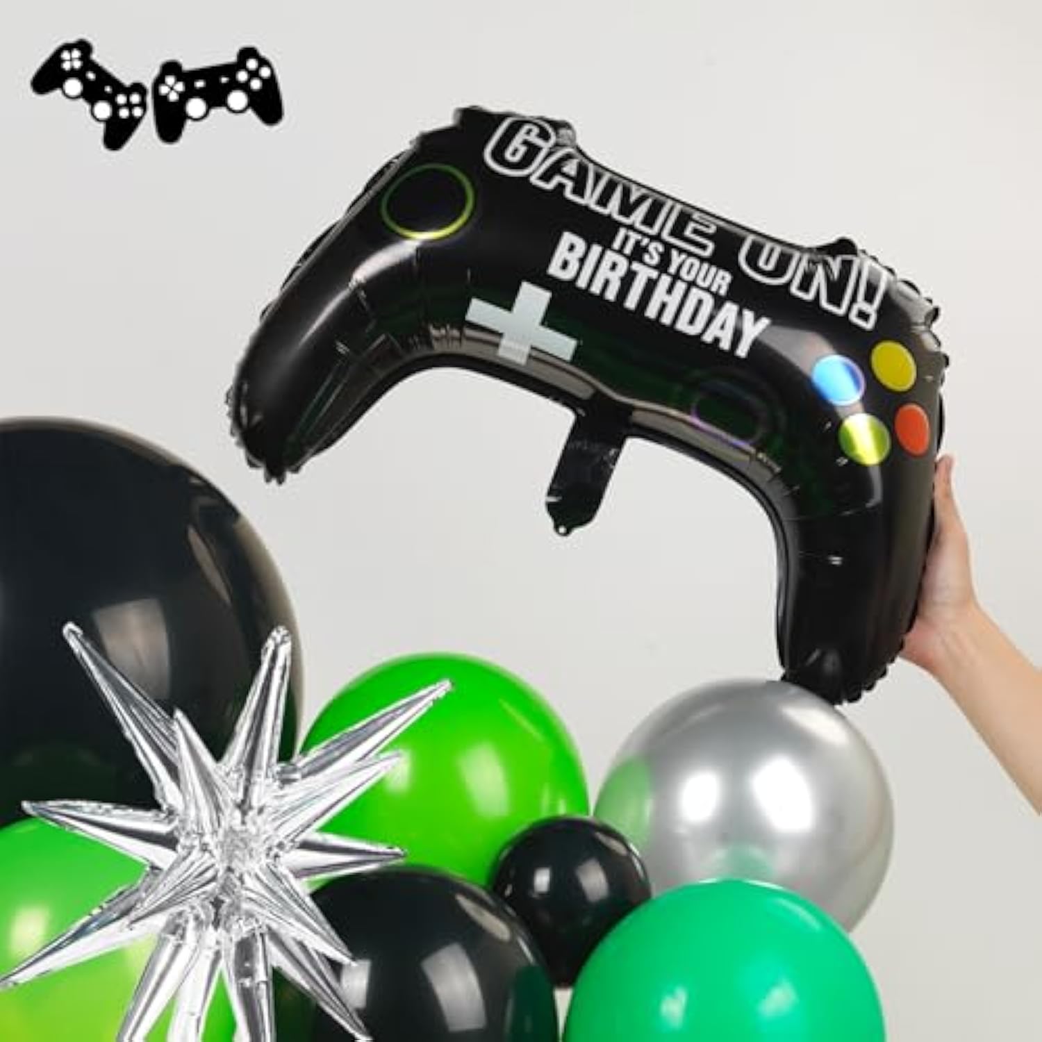 135Pcs Video Game Balloon Garland Kit Green Black Silver Controller Arch