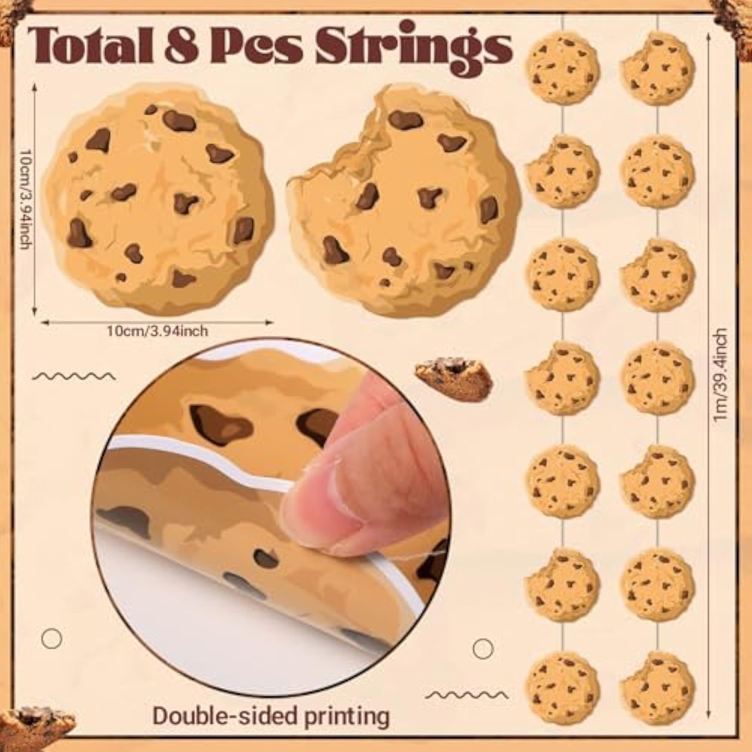 Cookie Party Decorations Chocolate Chip Cookie Garlands Banners Cutouts Ribbon Streamers For Street Theme Birthday Baby Shower Party Decorations Supplies