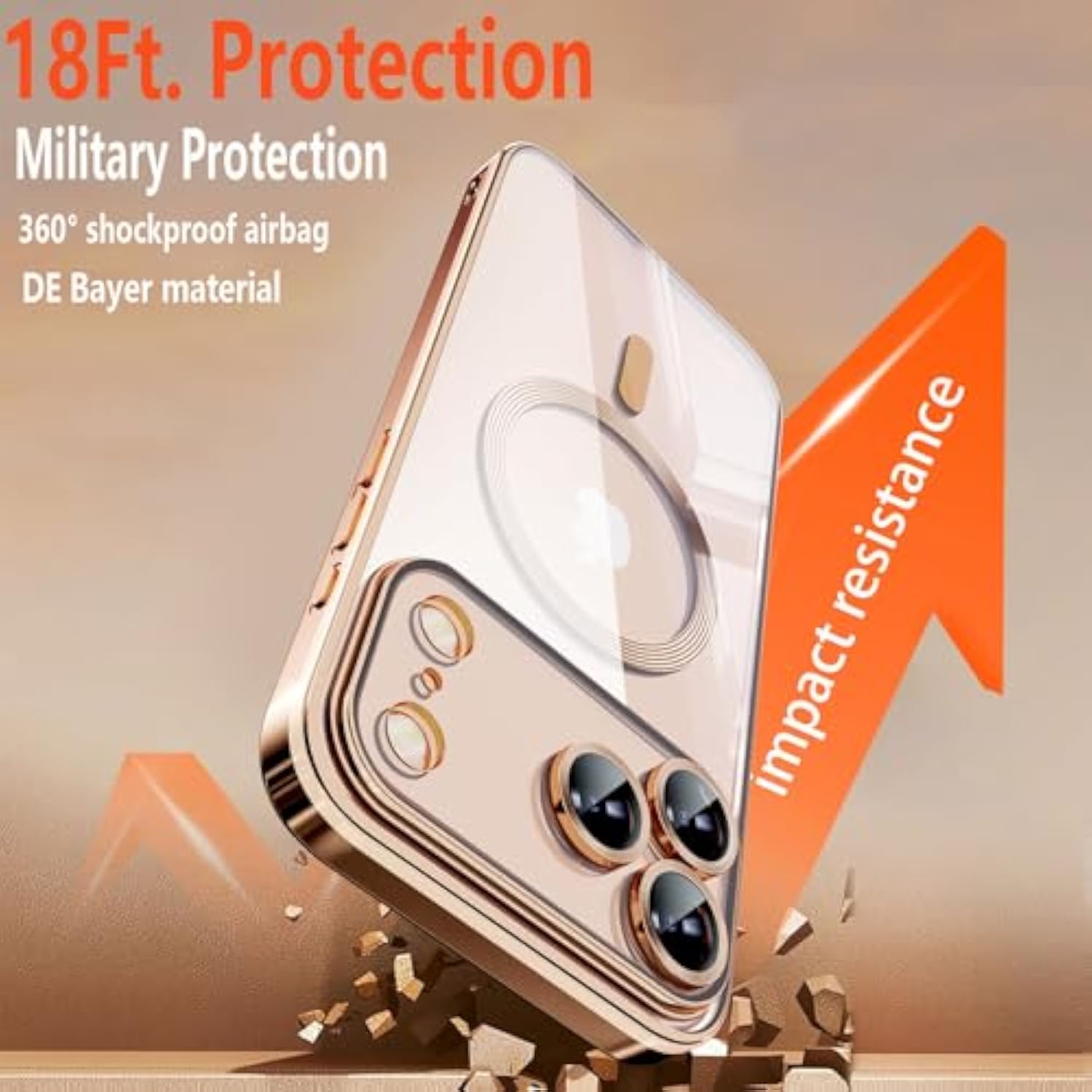 Magnetic For Iphone 17 Pro Max Case With Privacy Screen Protector & Full Camera Cover,[Non-Yellowing] Shockproof Clear Phone Case Compatible With Magsafe Women Girls For Iphone 17 Promax,Gold