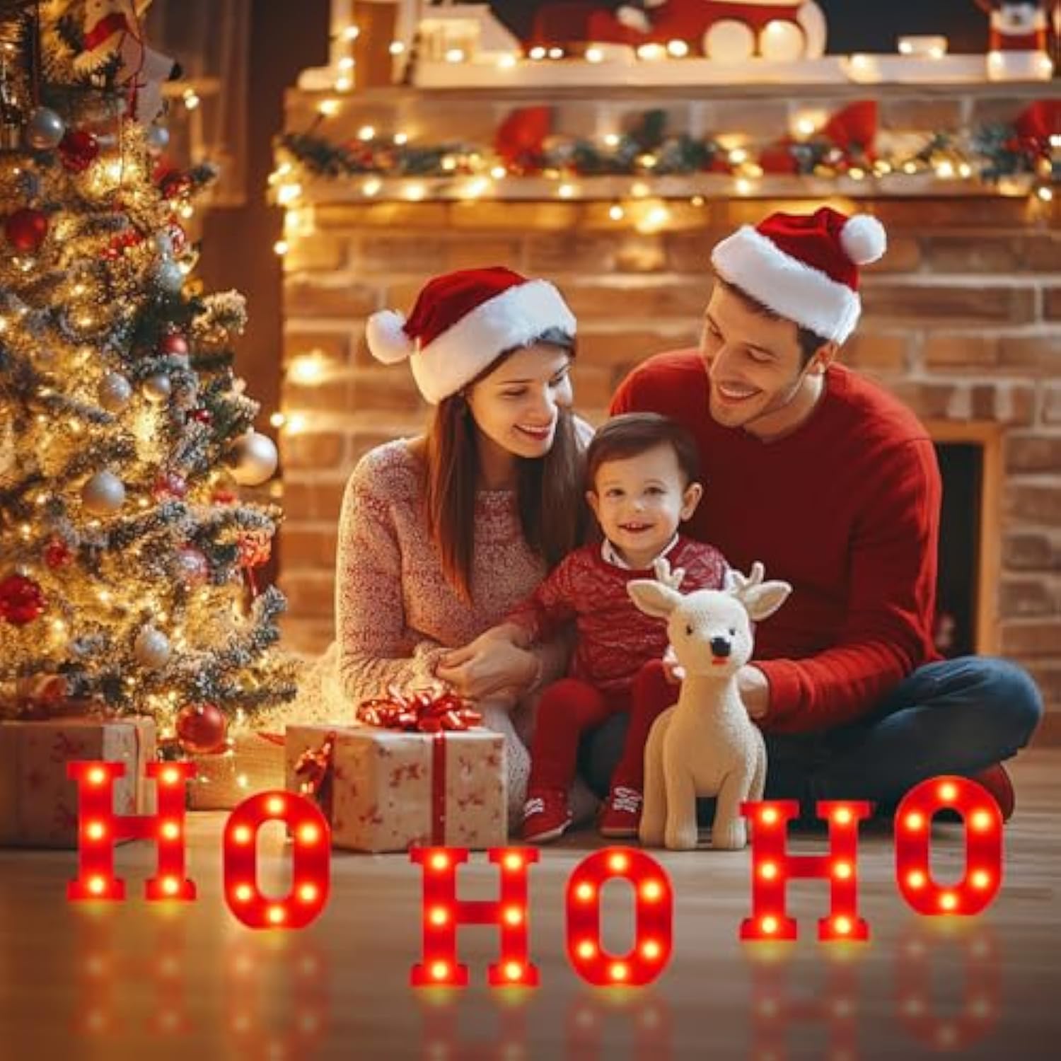 Ho Ho Ho Christmas Decorations Indoor, 6.3 Inches Led Marquee Light Up Letters Hohoho Signs, Battery Operated Christmas
