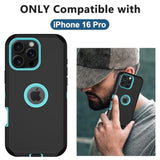 For Iphone 16 Pro Case, With 2 Screen Protector Heavy Duty Drop Protection, Full Body 3 Layer Rugged Shockproof Dust-Proof Protective Phone Cover For Apple Iphone 16 Pro (Black/Mint)