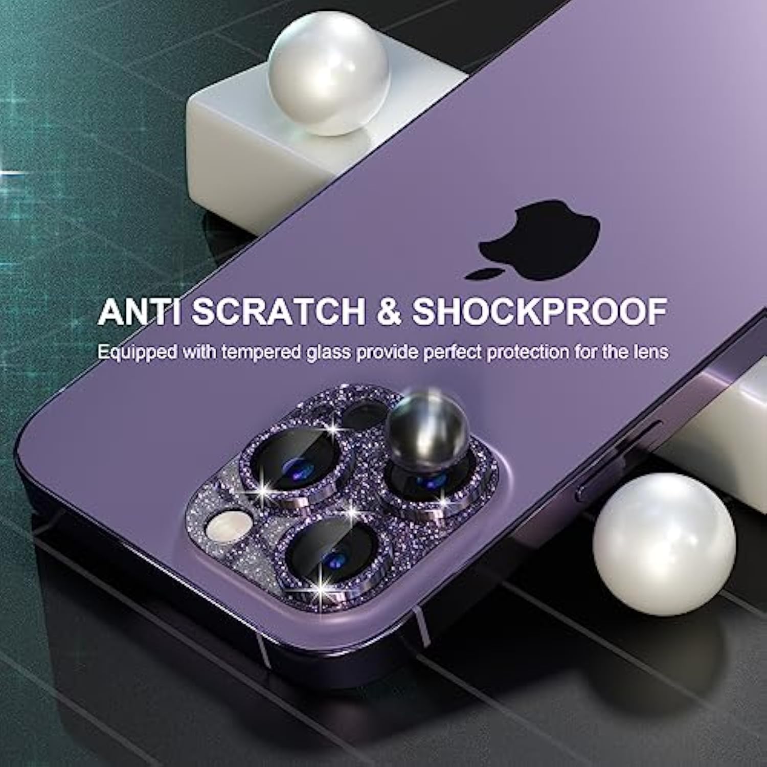 iPhone 14 Pro/Pro Max Camera Lens Protector Bling 9H Tempered Glass Purple