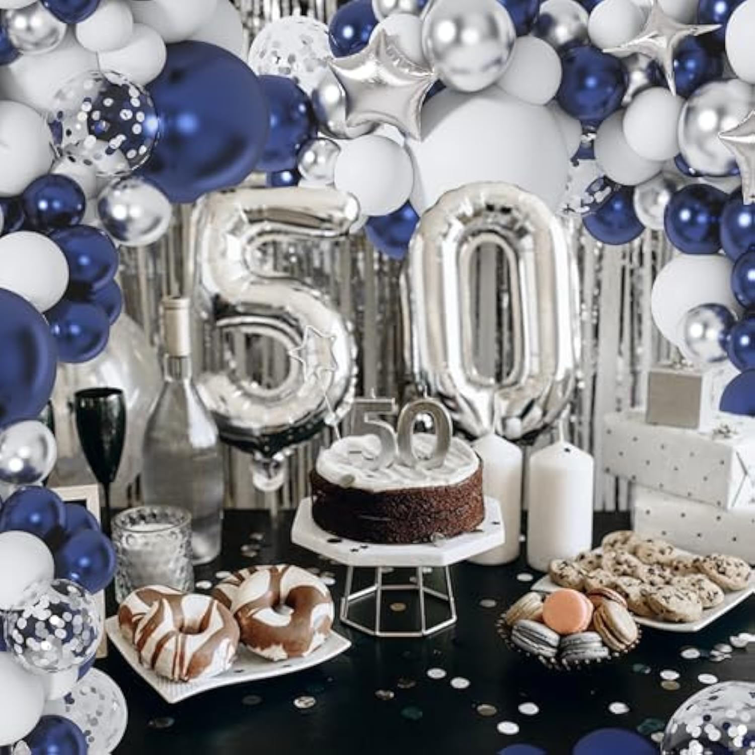 151PCS Navy Blue Silver Balloon Garland Arch Kit for Graduation Birthday Wedding Party