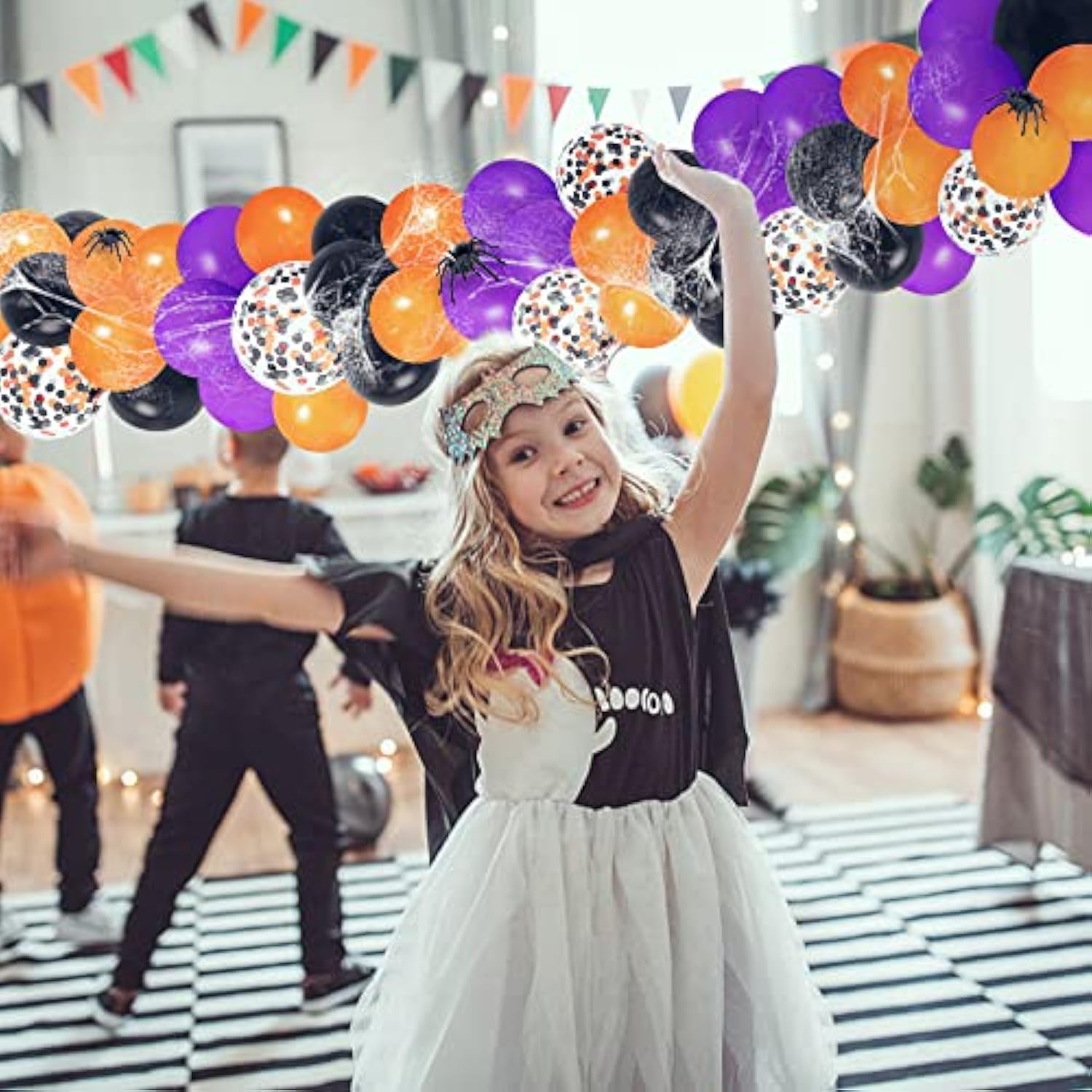124Pcs Halloween Balloon Arch Kit - Includes Spider Webs for Indoor & Outdoor Party Decor