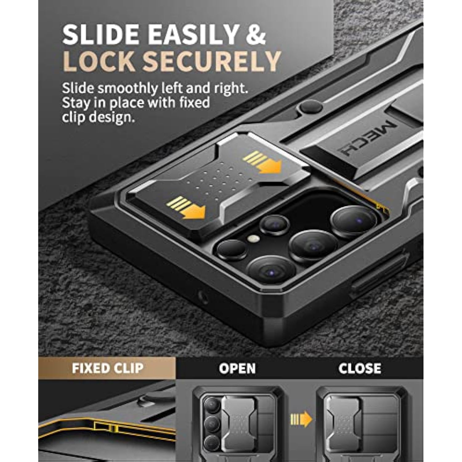 For Samsung Galaxy S23 Ultra Case, [Built-In Slide Camera Cover & Screen Protector] [2 Front Frame] Military Grade Shockproof S23 Ultra Phone Case With Kickstand & Belt-Clip 6.8", Black