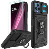 For Revvl 6 5G Case, Revvl 6X 5G Case With Slide Camera Cover And 2Pcs Hd Screen Protector, 360° Rotation Ring Kickstand [Military Grade] Protective Case (Black)
