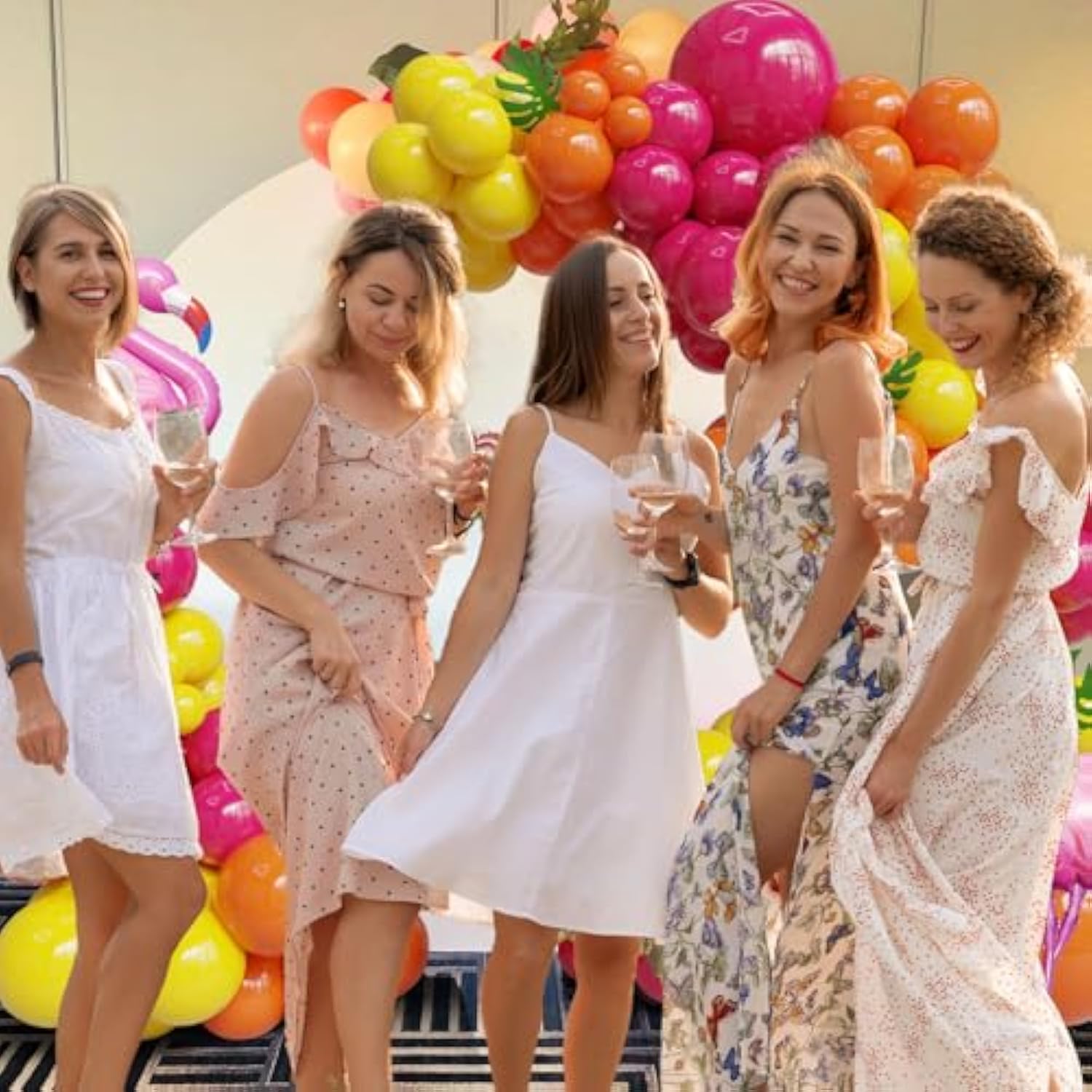 Hot Pink And Orange Balloon Set 151Pcs Luau Balloon Arch Kit Flamingo Tropical Leaf Margarita Decorations - Perfect For Hawaiian, Aloha Beach, Pool And Flamingo Themed Last Splash Bachelorette Parties