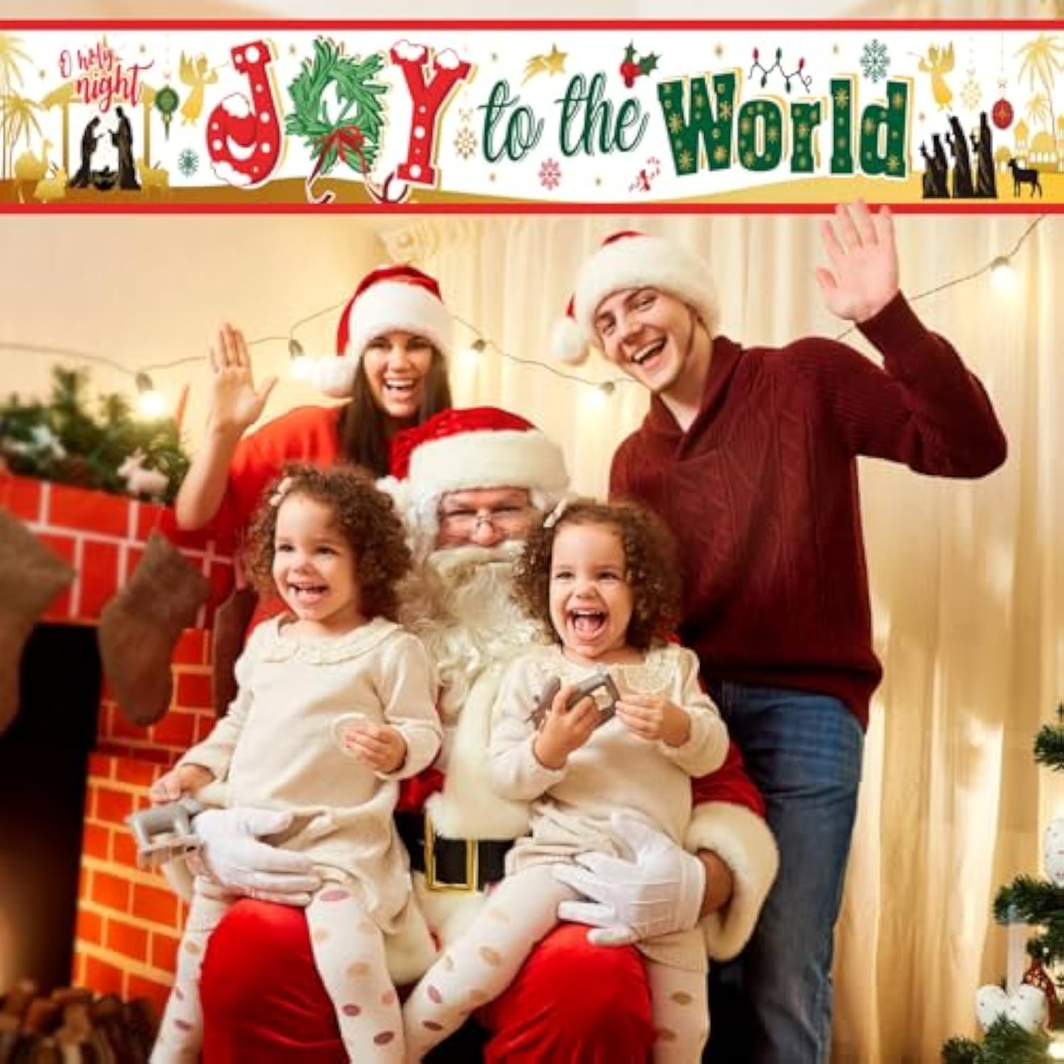 Christmas Joy To The World Fence Banner For Religious Christmas Party Decoration, O Holy Night Nativity Scene Yard Sign Banner For Christian Xmas Decor, Jesus Is The Reason For The Season Welcome Banner