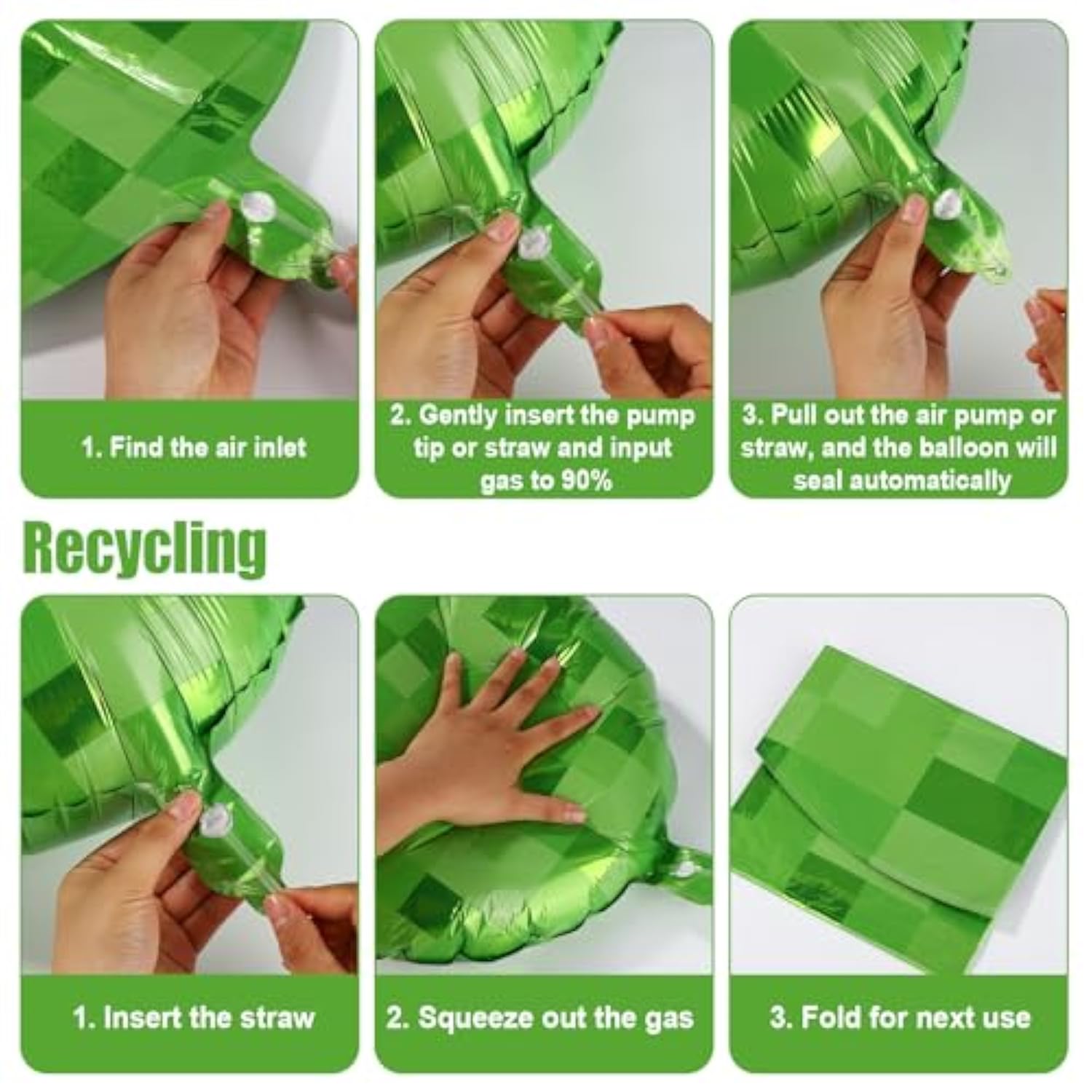 4Pcs Pixel Balloons – 18-Inch Green Pixel Aluminum Foil Balloons, Party Decorations for Boys and Girls Birthday Celebrations and Gaming-Themed Parties