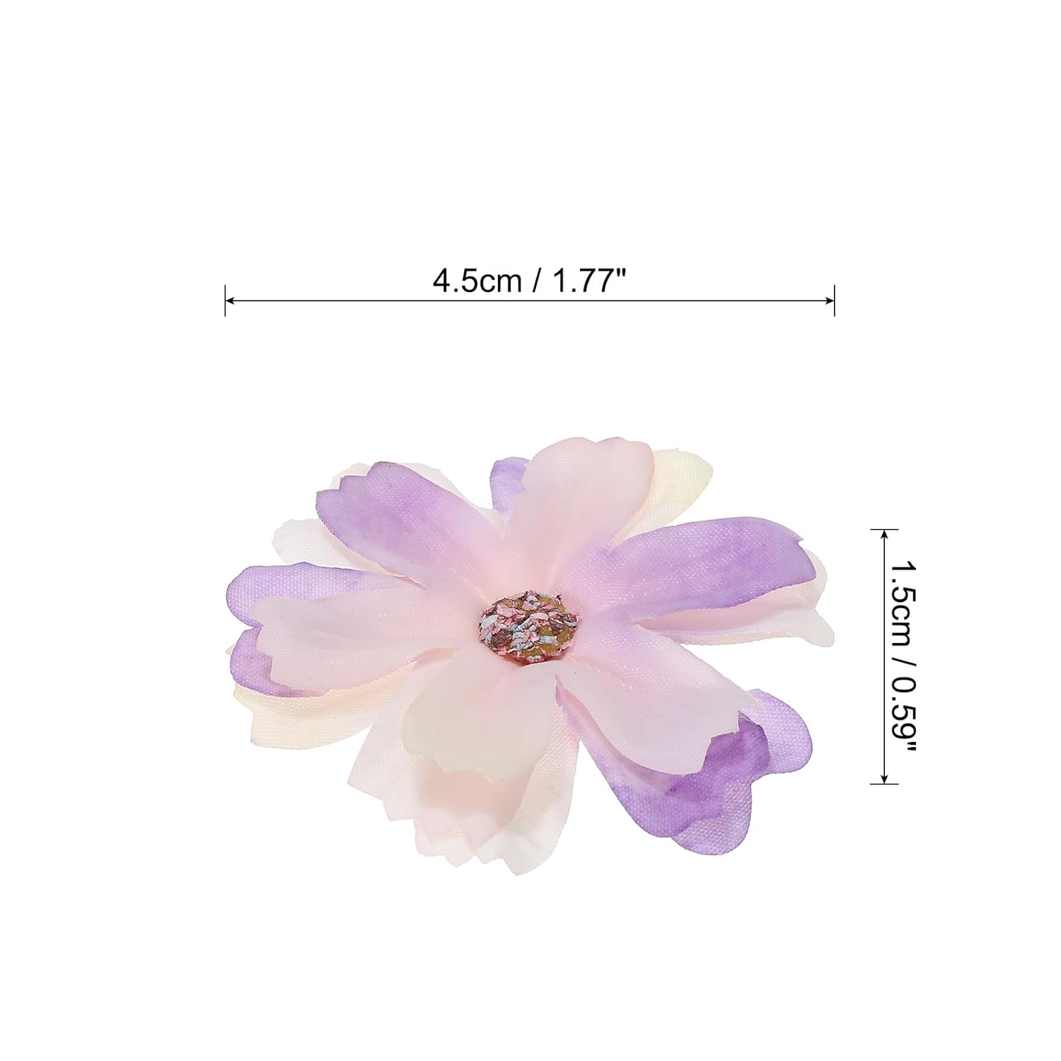 1.77" Artificial Multi-Layered Flower Heads, 50 Pack Silk Multi-Layered Fake Flowers Heads For Wedding Floral Bouquet Decoration Diy Craft Making, Purple White