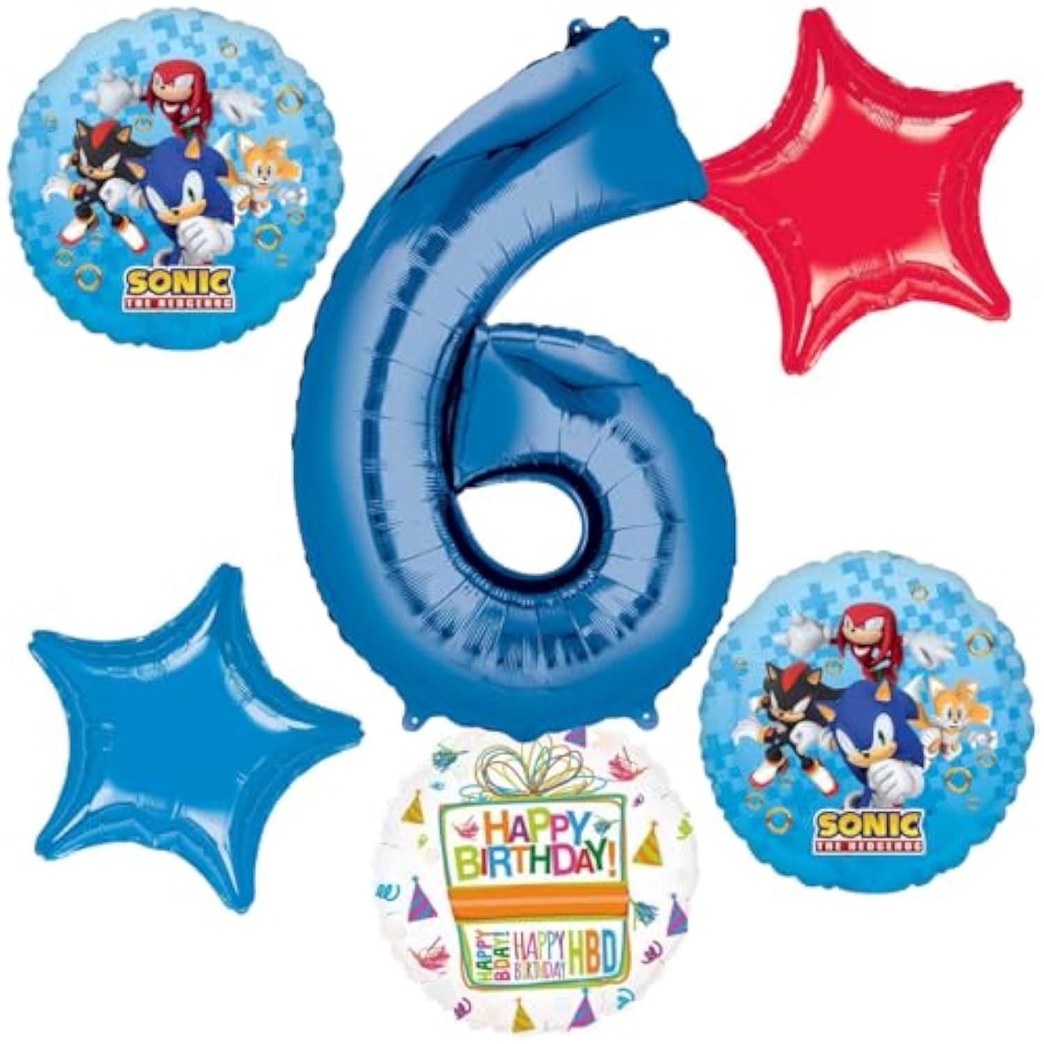 Anagram Sonic 6th Birthday Party Supplies Video Gamers Hedgehog Foil Balloon Bouquet Decorations 6pc