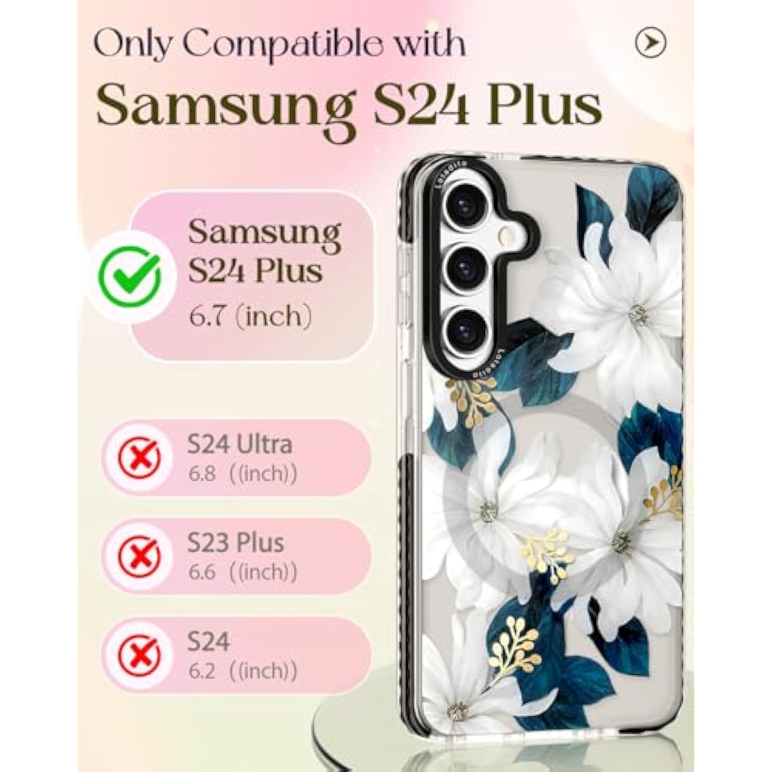 Blue Flower Patterned Phone Case for Samsung Galaxy S24 Plus for Women