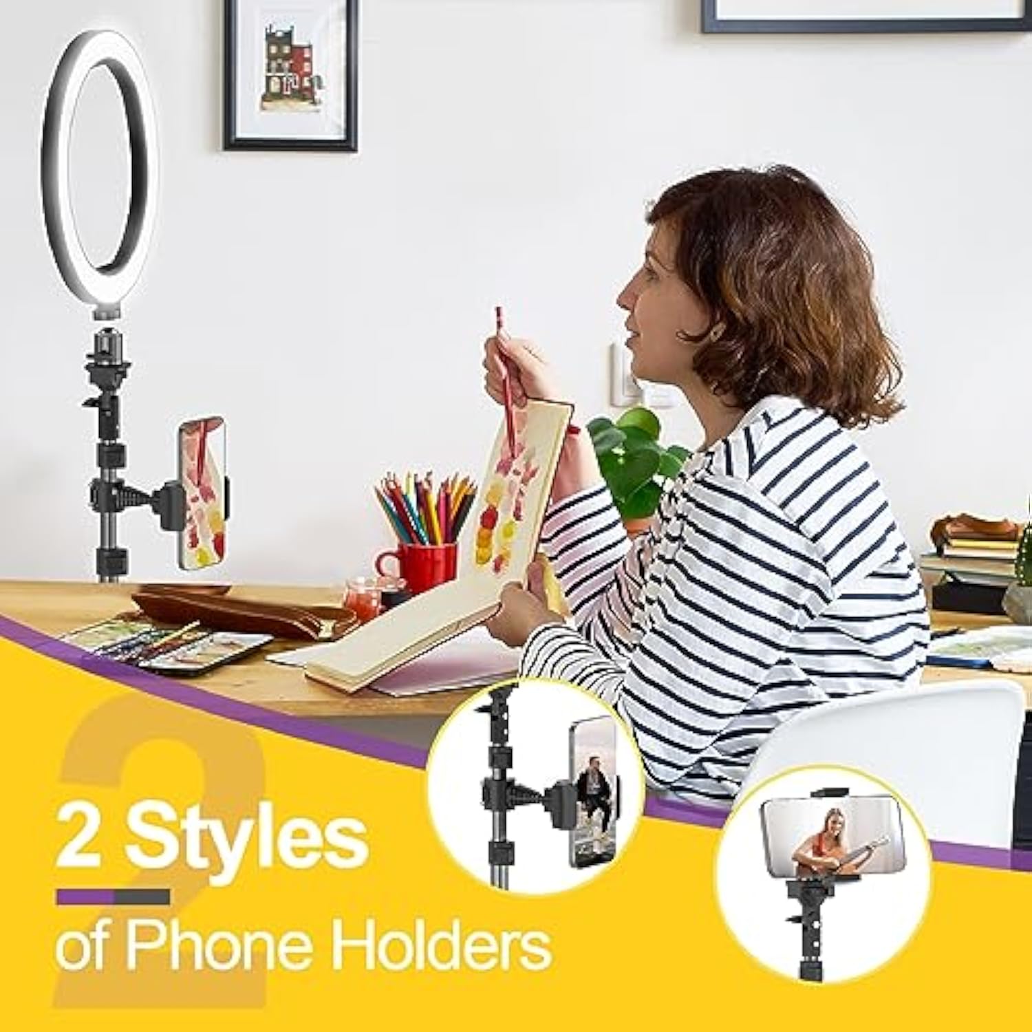 10" Ring Light With 55" Extendable Tripod Stands And Phone Holder, Dimmable Led Circle Round Light For Selfie Camera Photography/Makeup/Youtube Video/Vlogging/Live Streaming