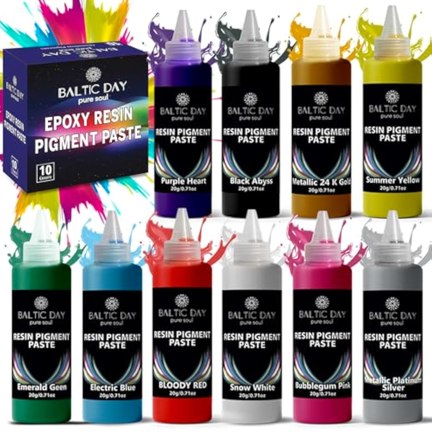 Opaque Epoxy Resin Pigment Paste – 10 Colors, 20G Each, Highly Concentrated Resin Colorant For Epoxy Resin, Casting, Deep Pour & Resin Art