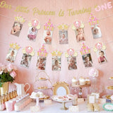 Princess First Birthday Decorations Girl, Princess Theme 1St Birthday Photo Banner Crown Our Little Princess Is Turning One Banner Glitter For 1 Year Old Girl 1St Birthday Party Decorations