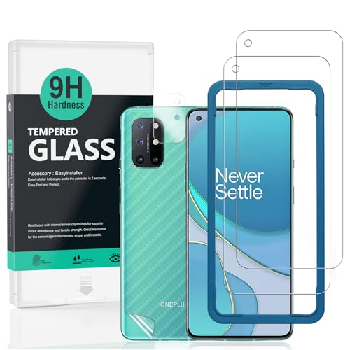 Screen Protector For OnePlus 8T[2 Pack],9H Hardness Tempered Glass,With 1Pc Camera Lens Protector,1Pc Back Carbon Fiber Film(Not for OnePlus