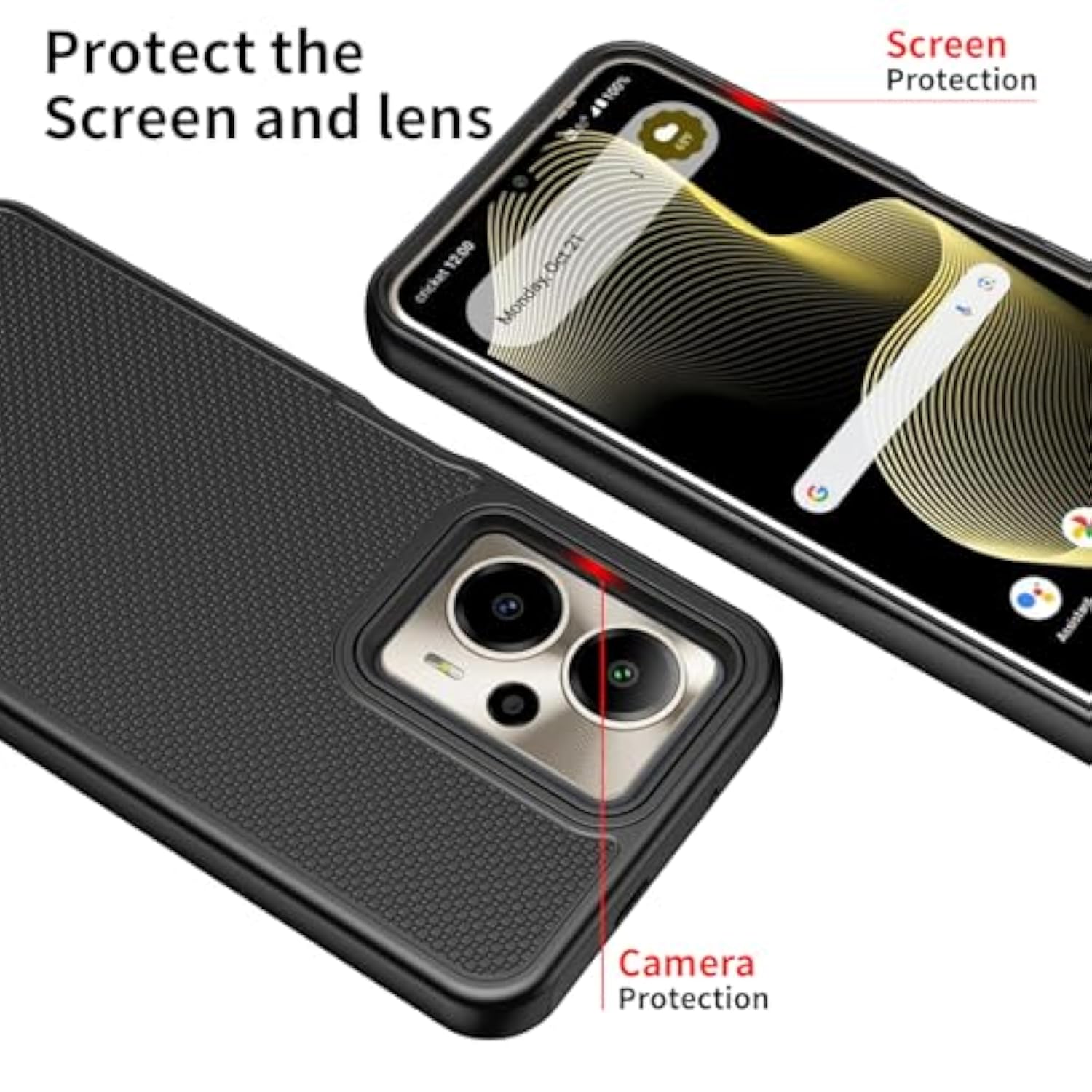 For Cricket Outlast 5G 2024/At&T Motivate Pro 5G Case With Tempered Glass Screen Protector,Dual Layer Heavy Duty Shockproof Protection (Cricket Outlast 5G 2024,Black)