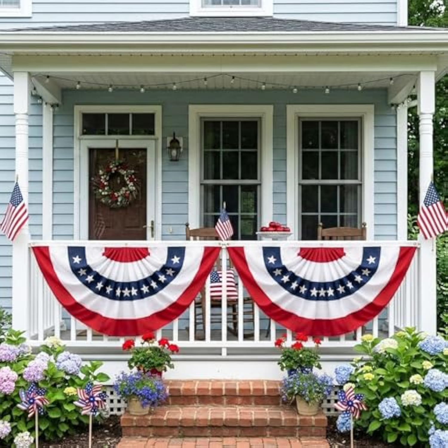 American Flag Bunting Outdoor 3X6 Ft Usa Us Pleated Fan Flag Embroidered Stars For 250 Year Anniversary Patriotic, Memorial Day, 4Th Of July Outside Banner