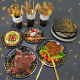 212 Pcs Black Gold New Year Disposable Plates, Napkins, Cups, and Tableware for 30