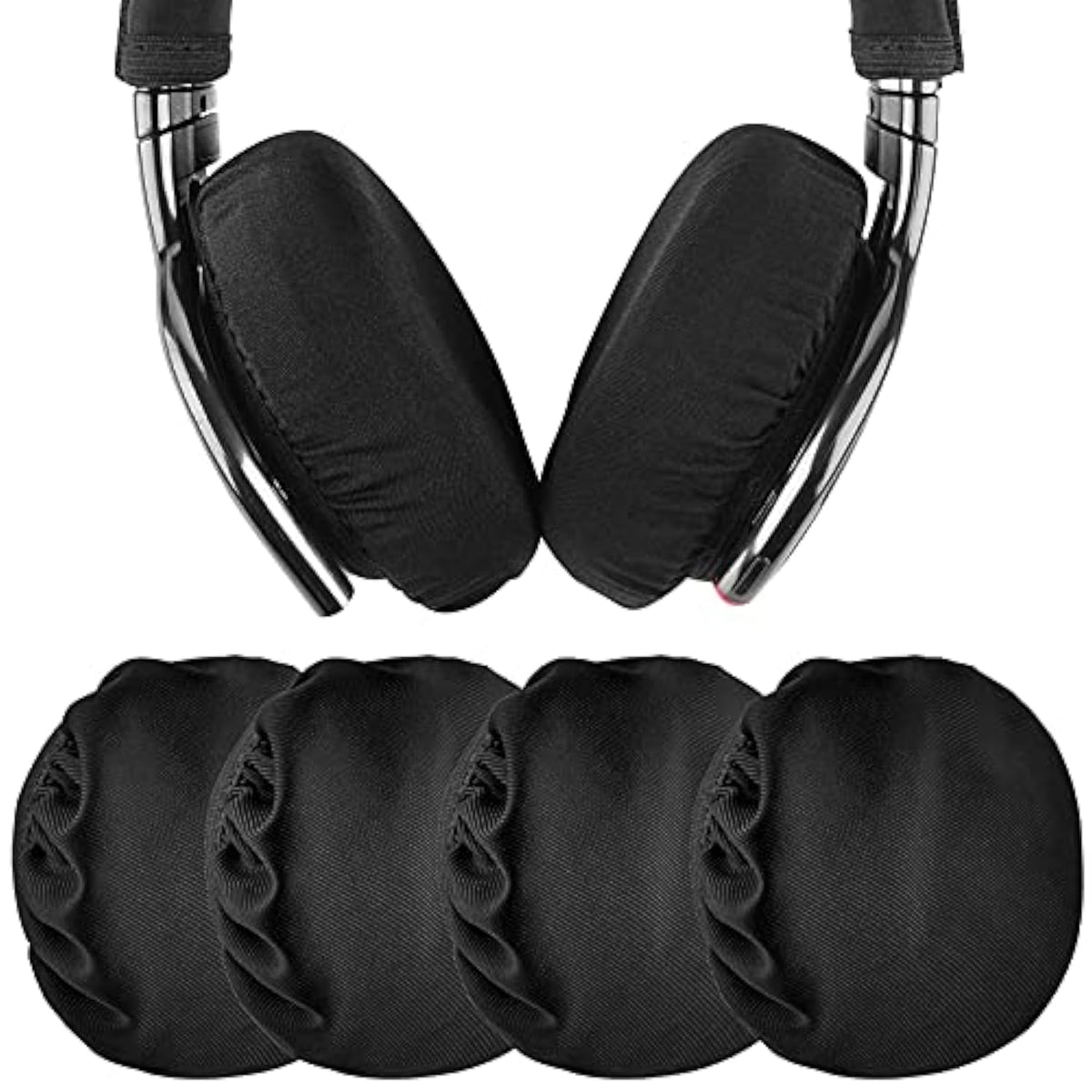 Geekria 20 Pairs Flex Fabric Headphone Covers (- Product Safety Certified -), Washable & Stretchable Sanitary Ear Protectors for Over-Ear Headsets, Sweat-Resistant (M/Black)