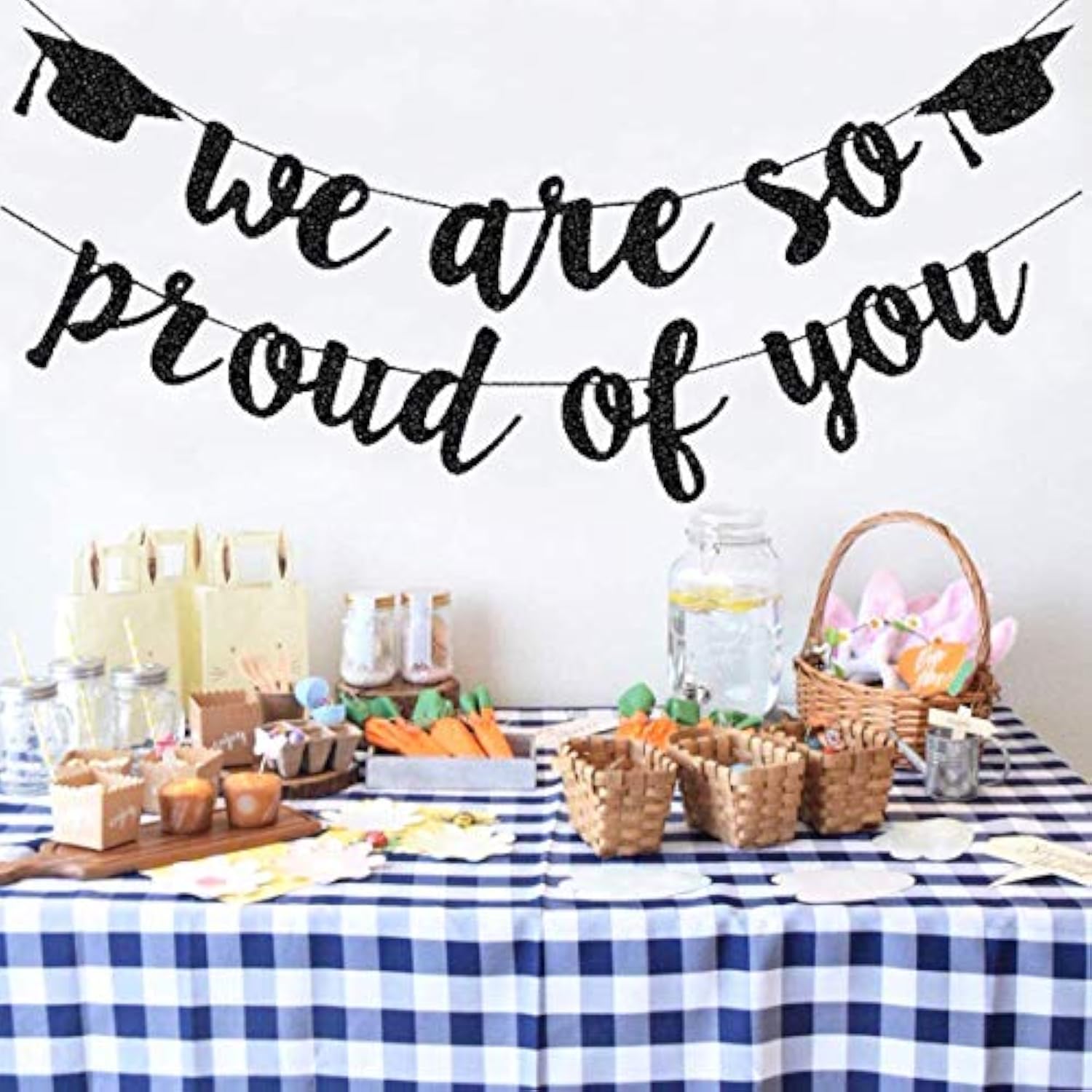 2025 Graduation Banner: Black Glitter "We Are So Proud of You" Garland