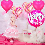 , Huge Happy Birthday Balloon Pink Set - 23 Inch, Pack Of 5 | Hot Pink Heart Balloons For Happy Birthday Decorations | Foil Balloons For Princess Party Decorations